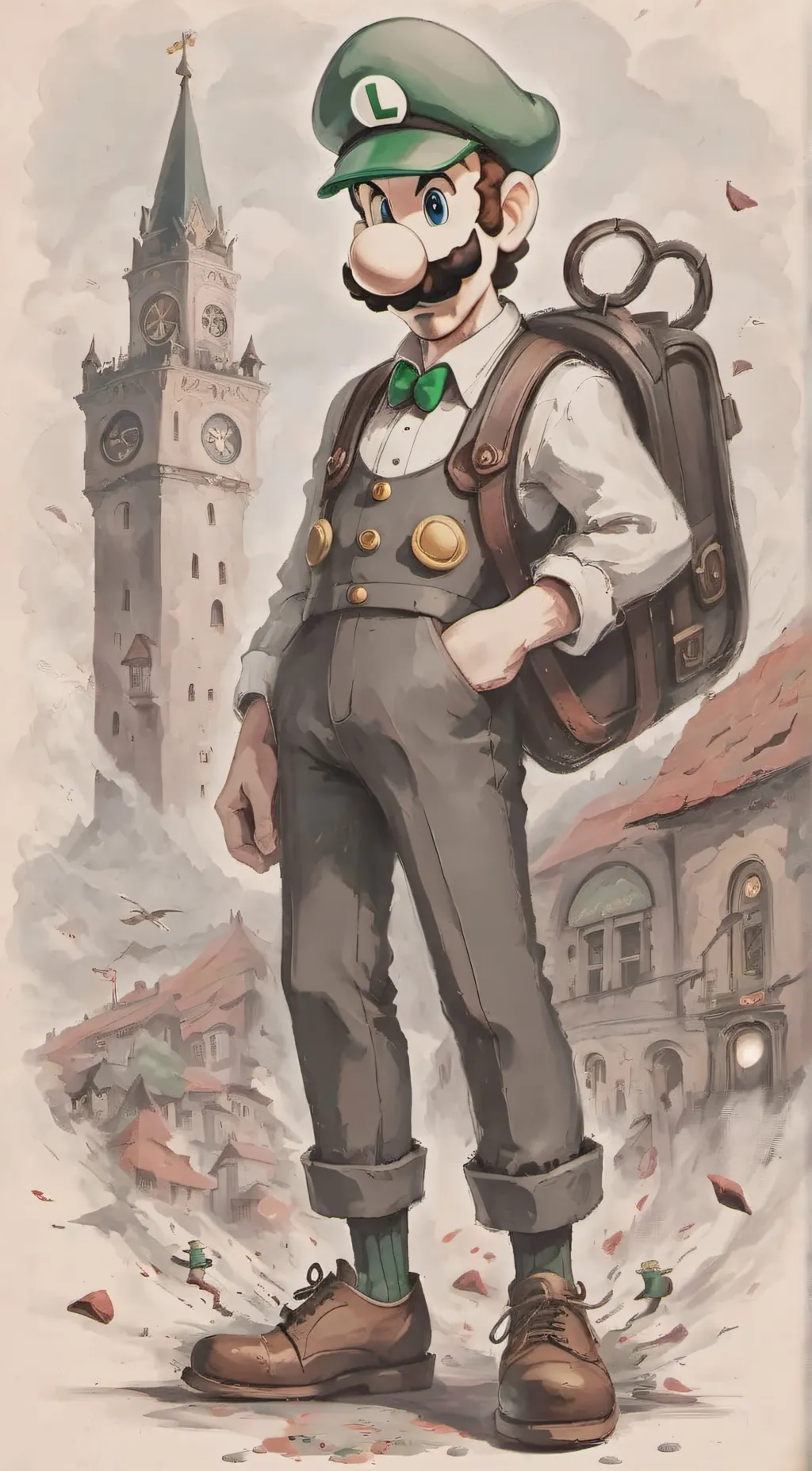 ai character: LUIGIS Mansion background