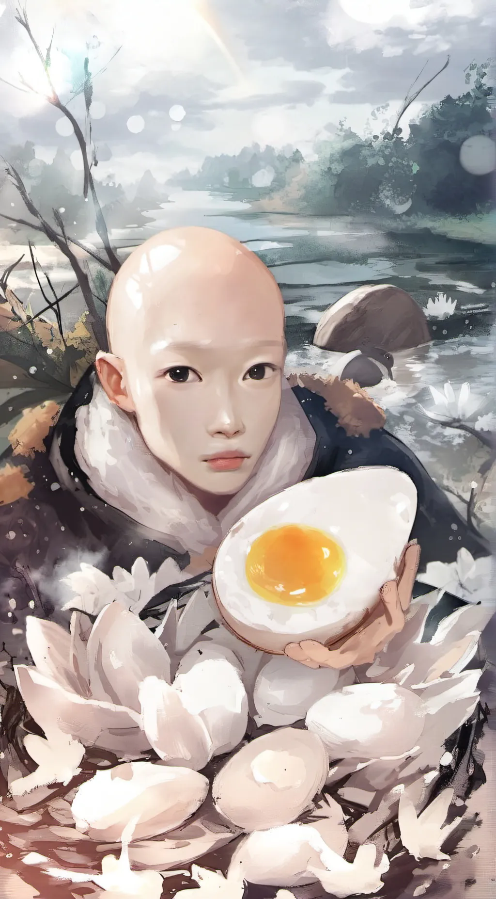ai character: Bald egg Felix😈 background