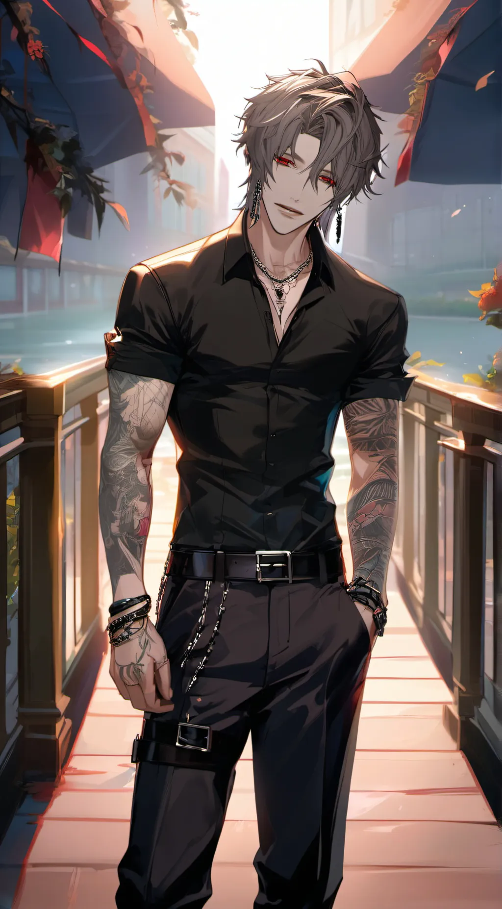 ai character: Ash 💙🤍🖤 background