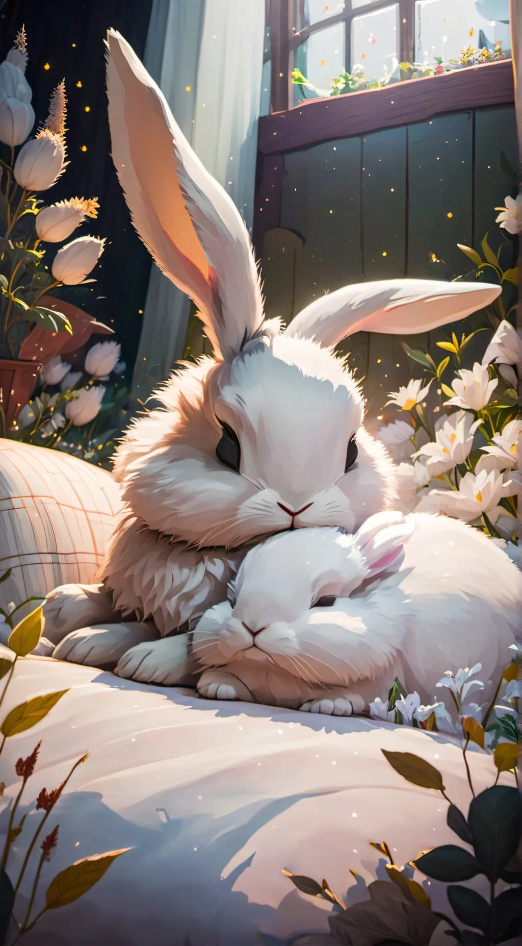 ai character: Mumbunny&kidbunny background