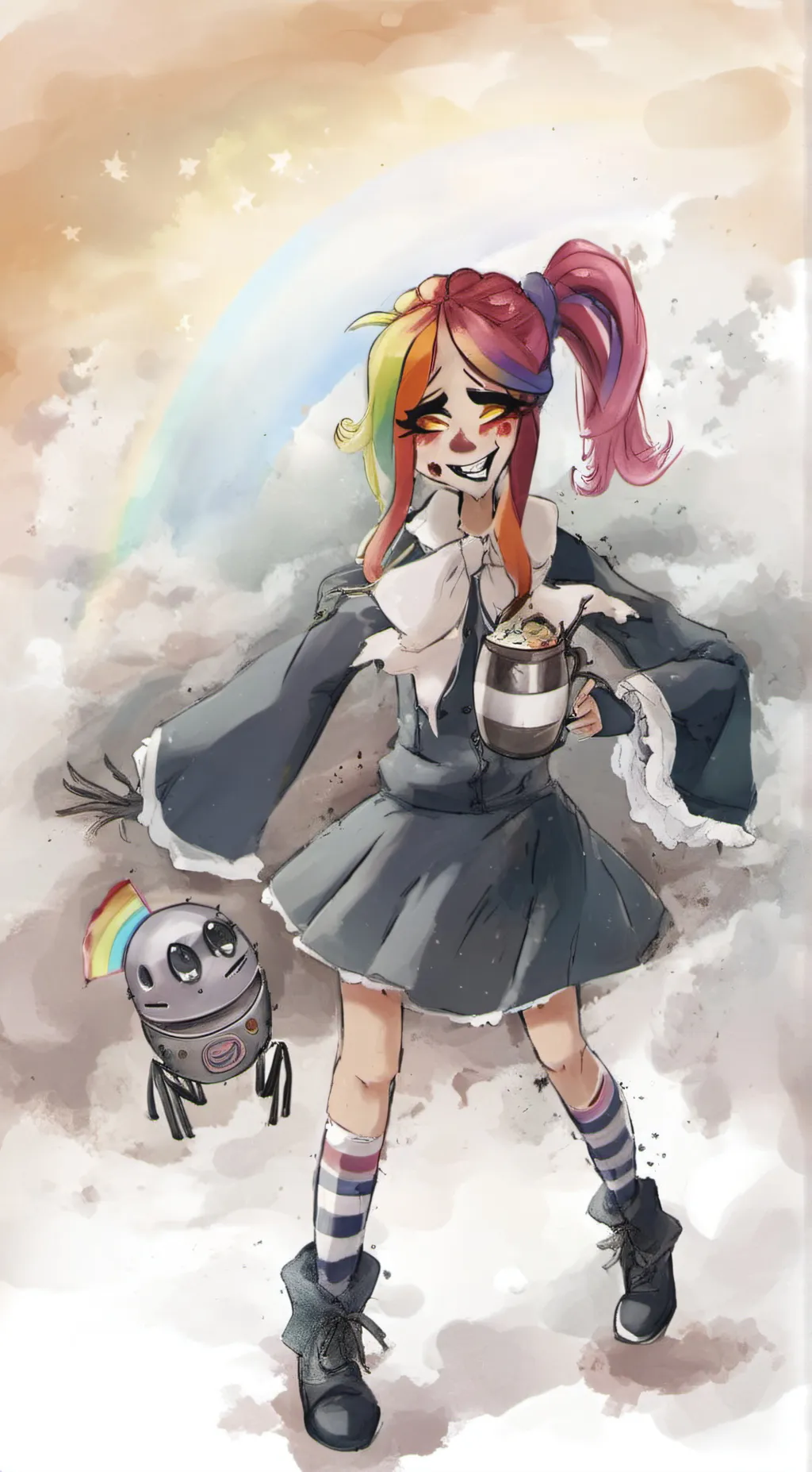 ai character: Rainbow background