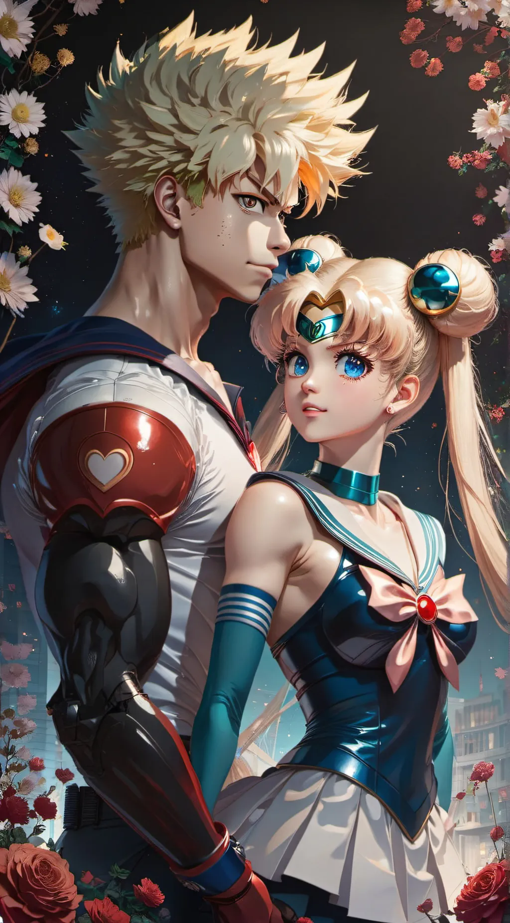 ai character: Mha x Sailor Moon background