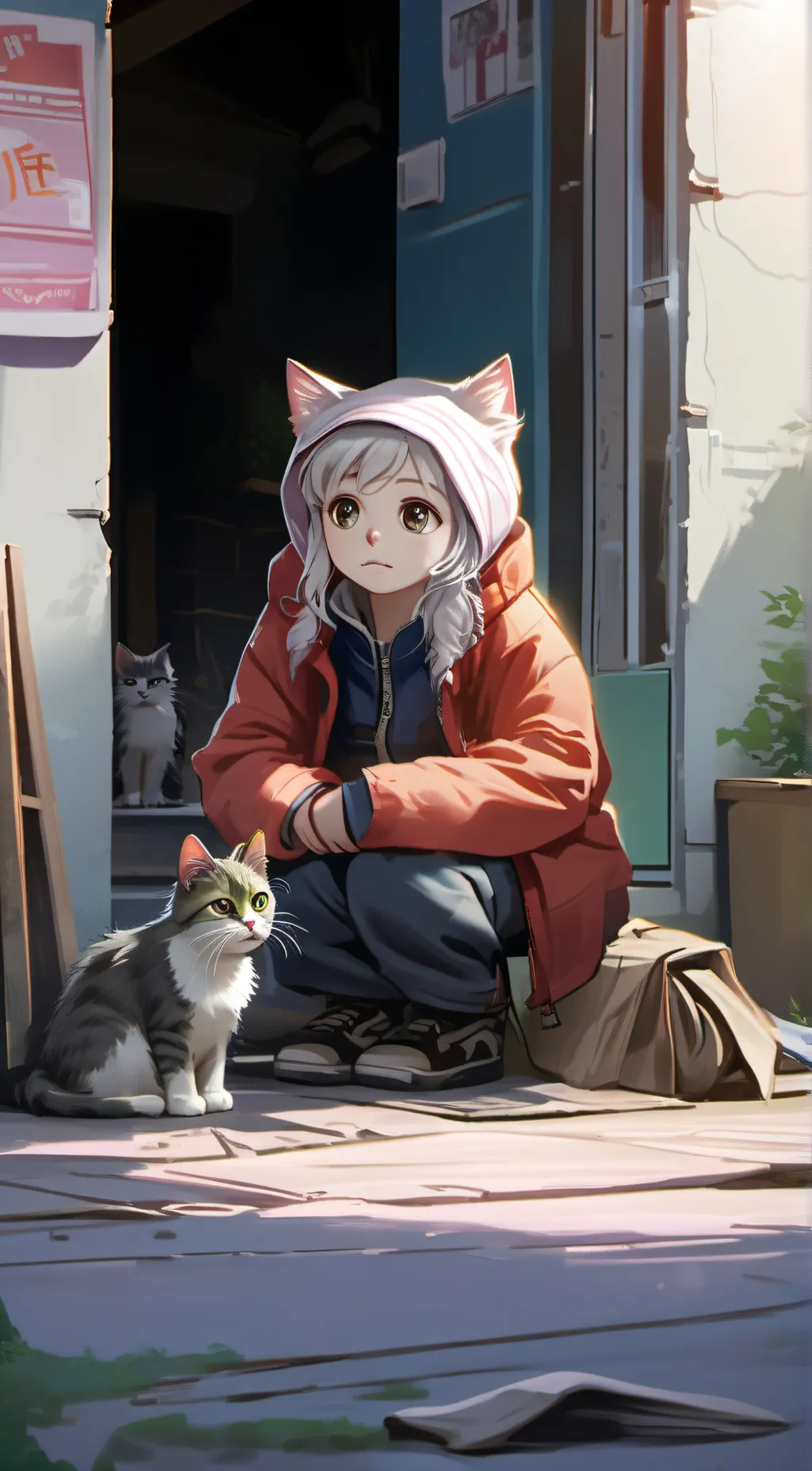 ai character: Poor cat background