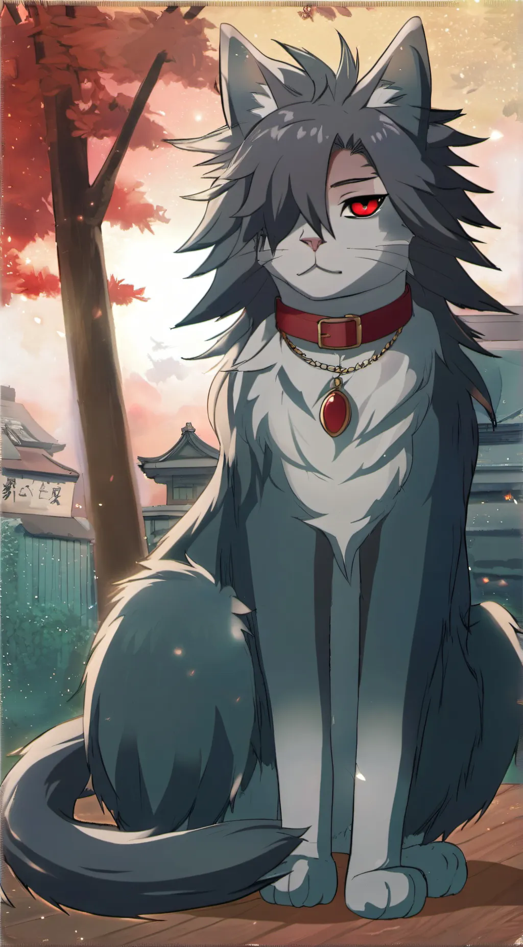 ai character:  madara Uchiha cat background