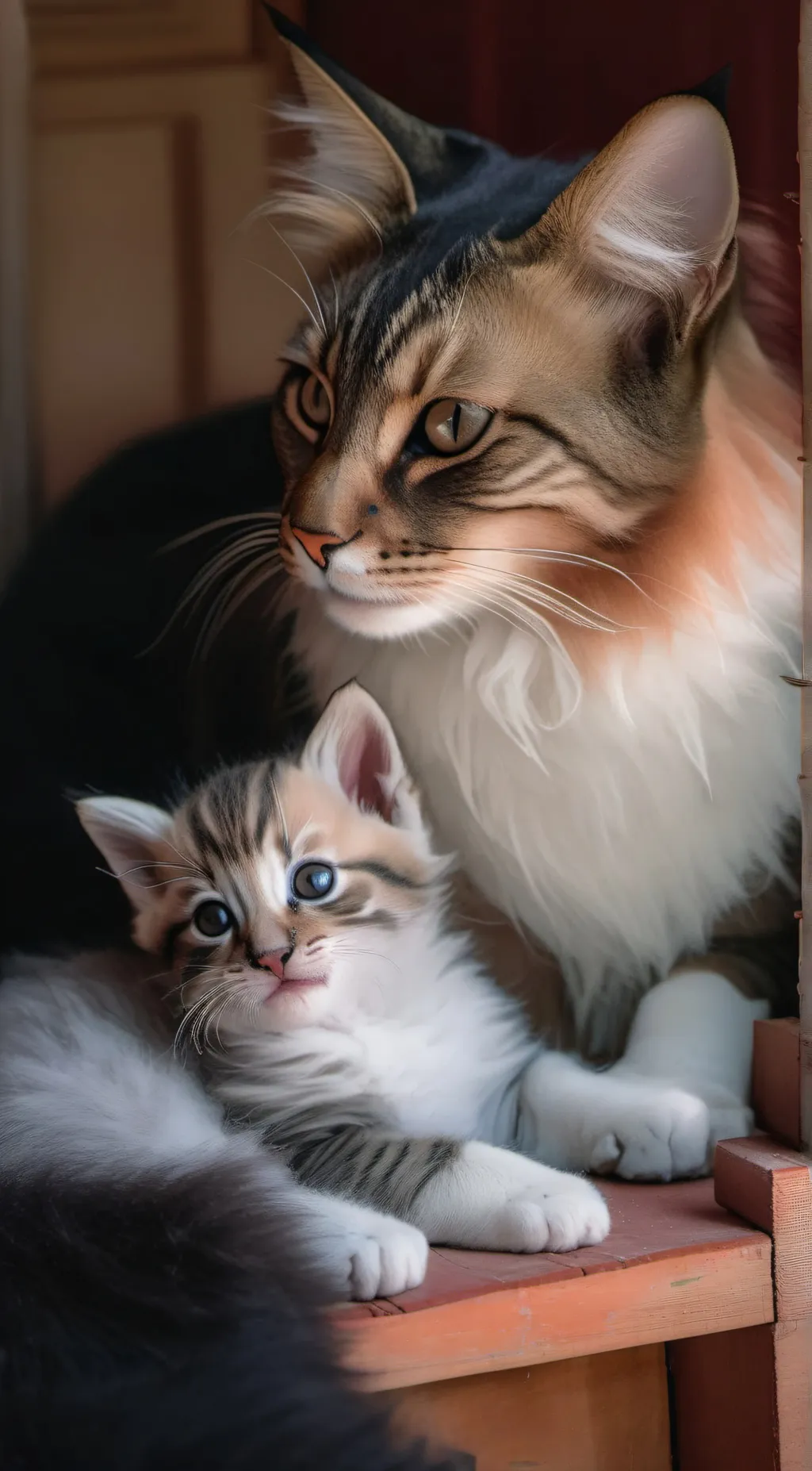 ai character: Mama and baby cat background