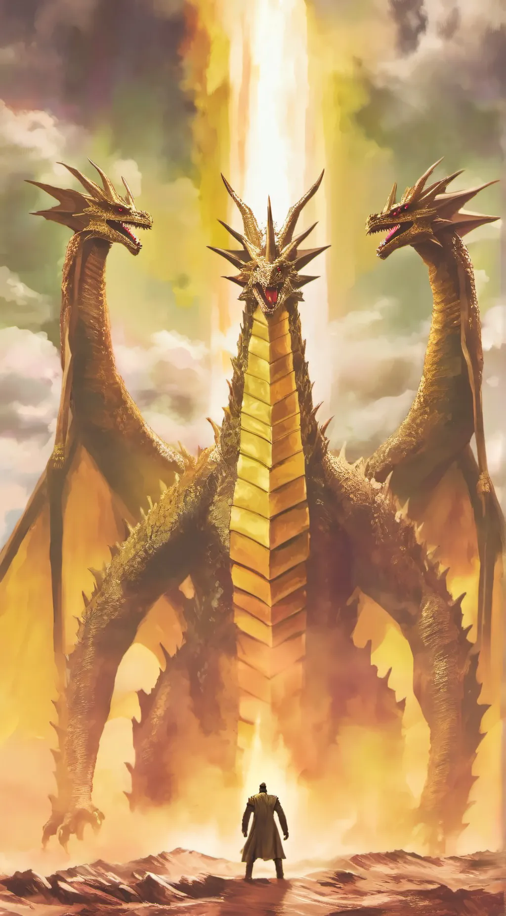 ai character: King Ghidorah  background