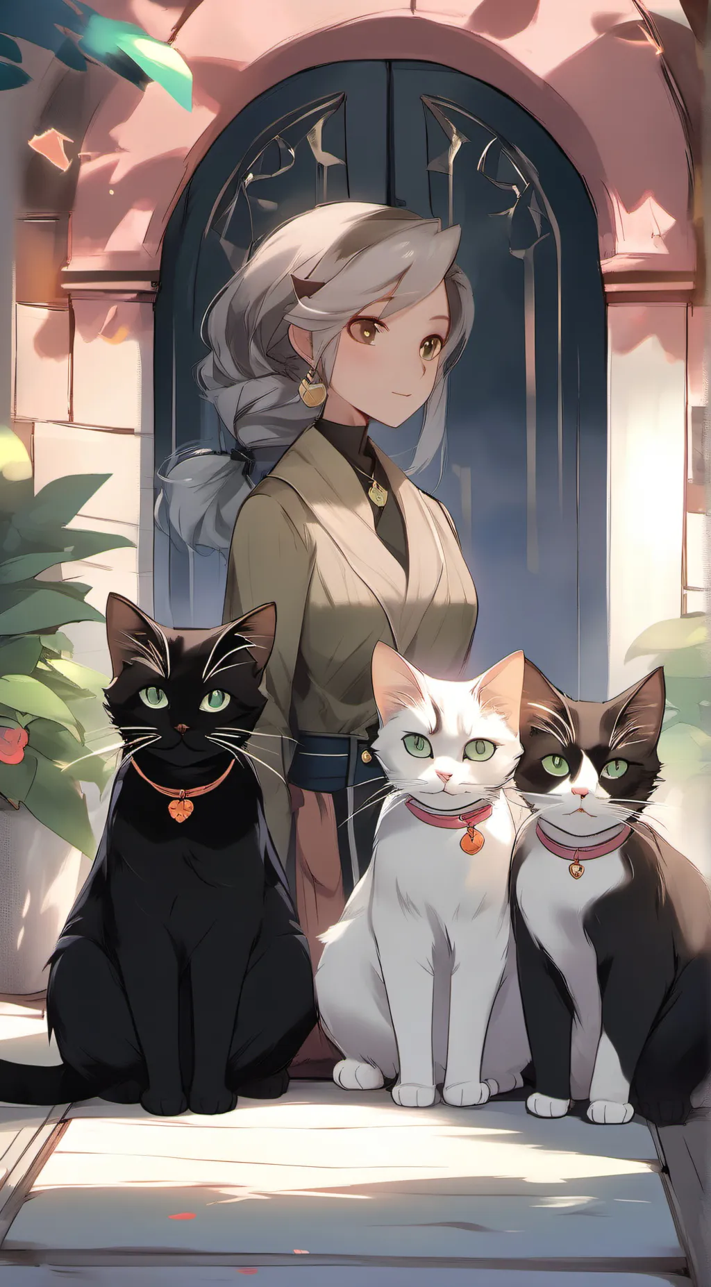 ai character: Jess with  3 cats background