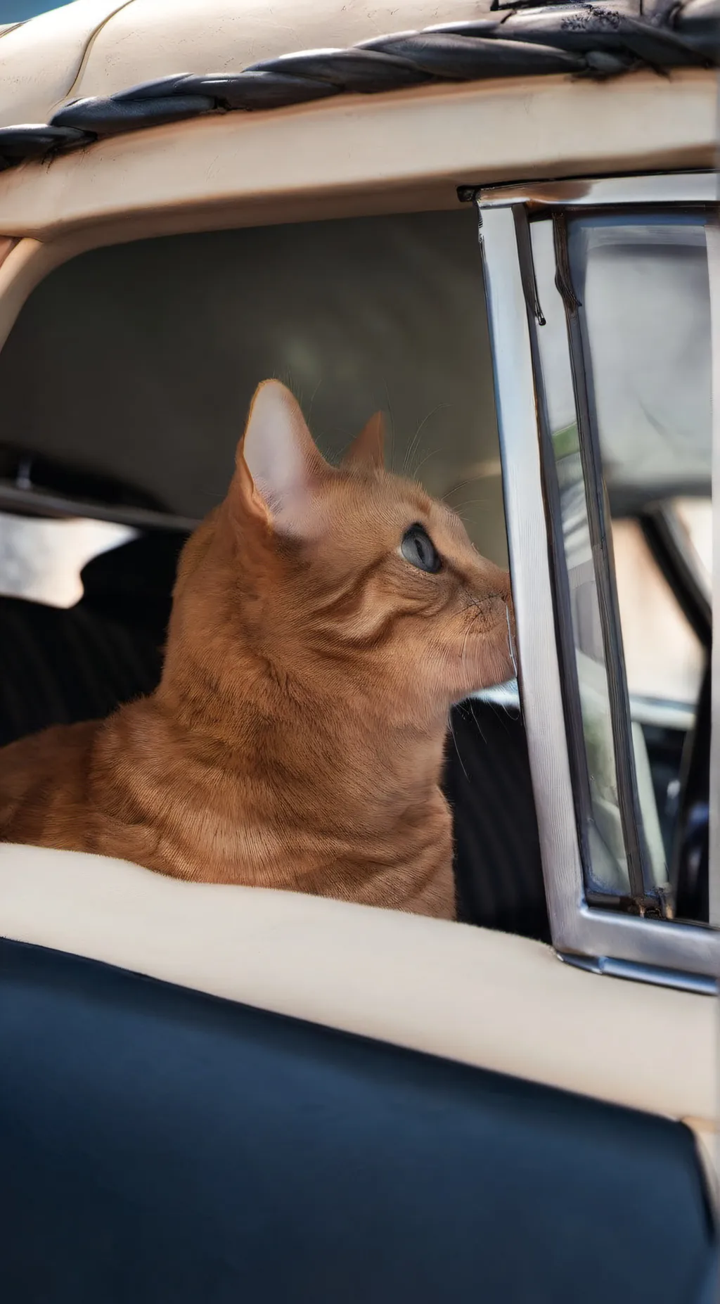 ai character: cat in a car background