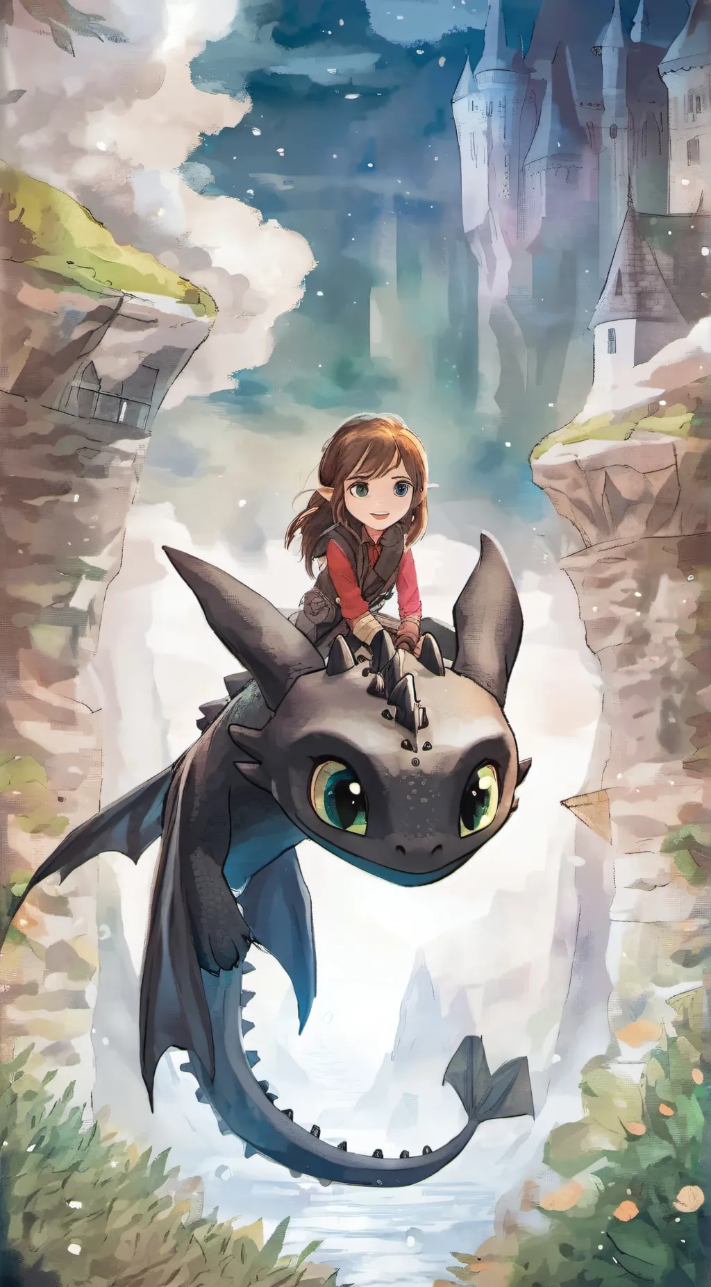ai character: Luna and toothless background