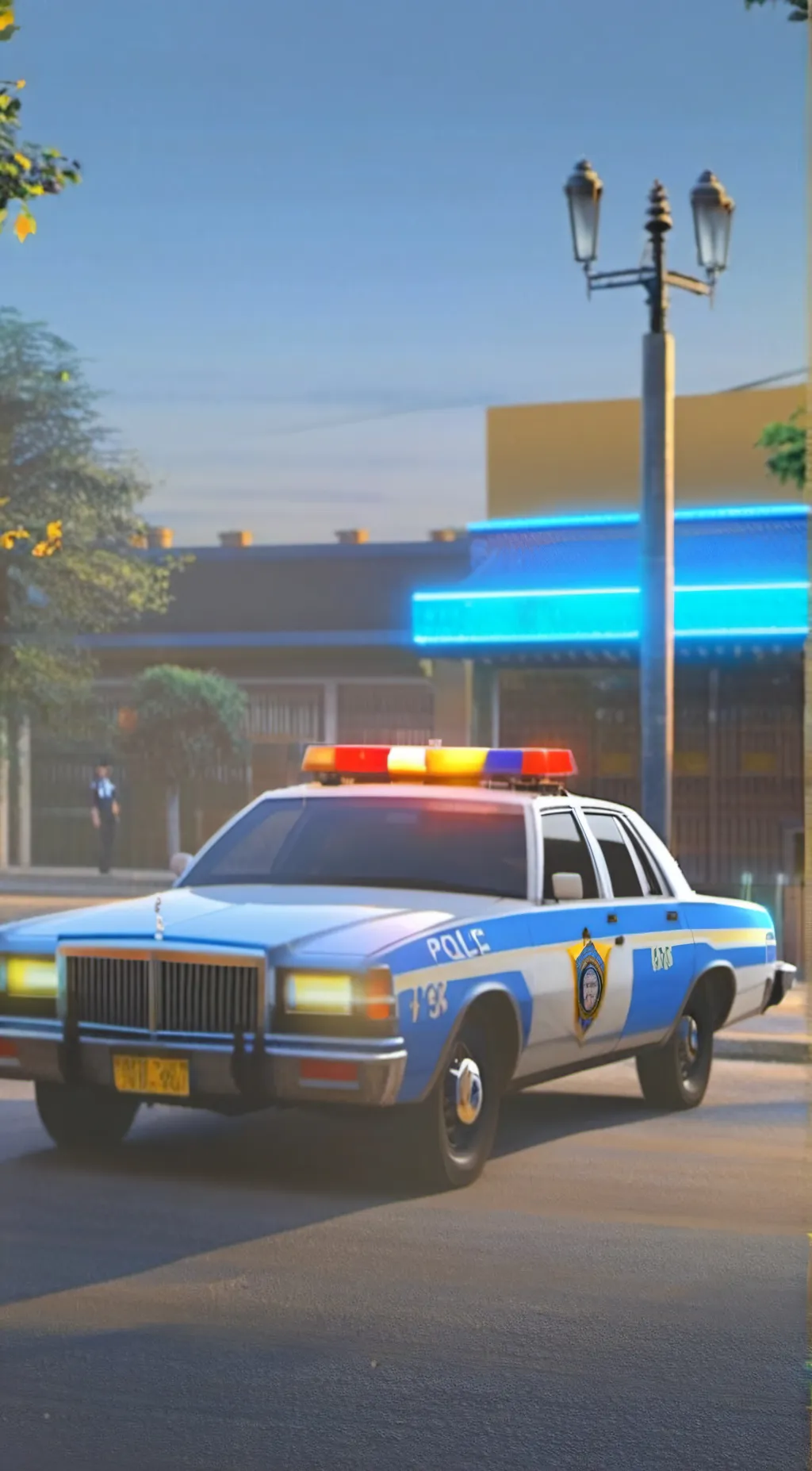ai character: Rusty cop car background