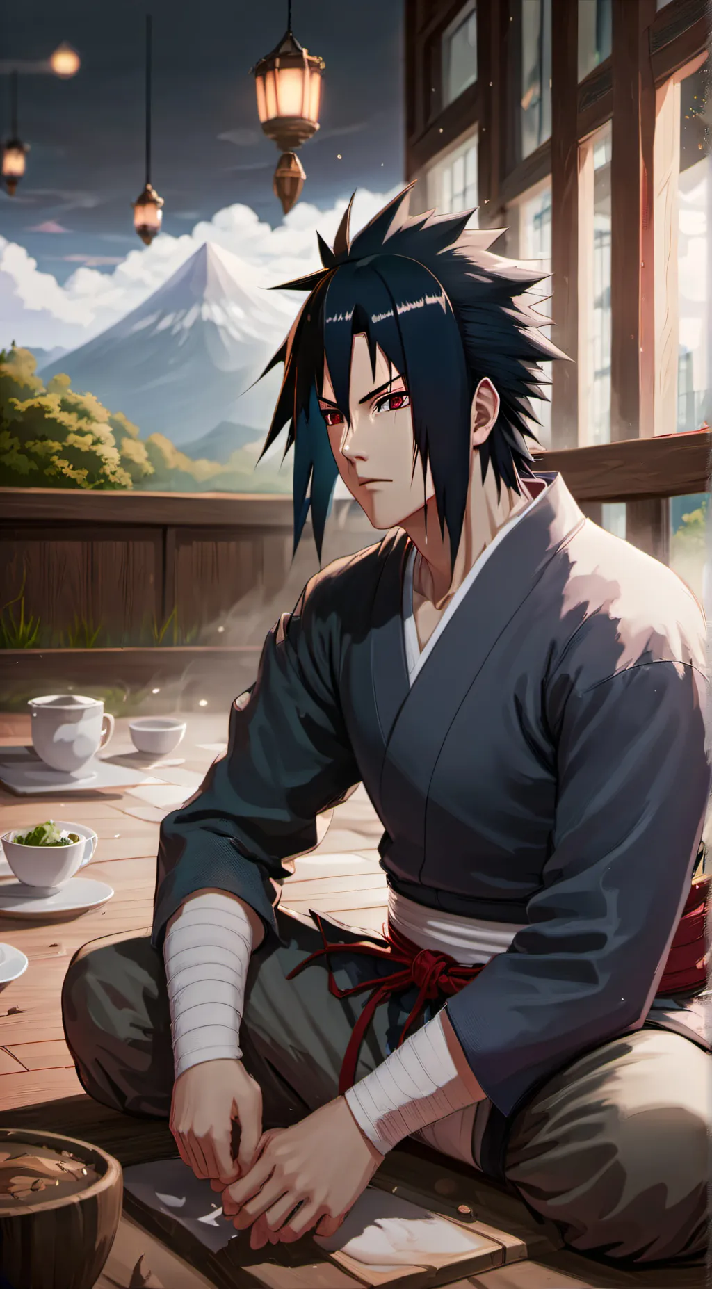 ai character: Sasuke  background