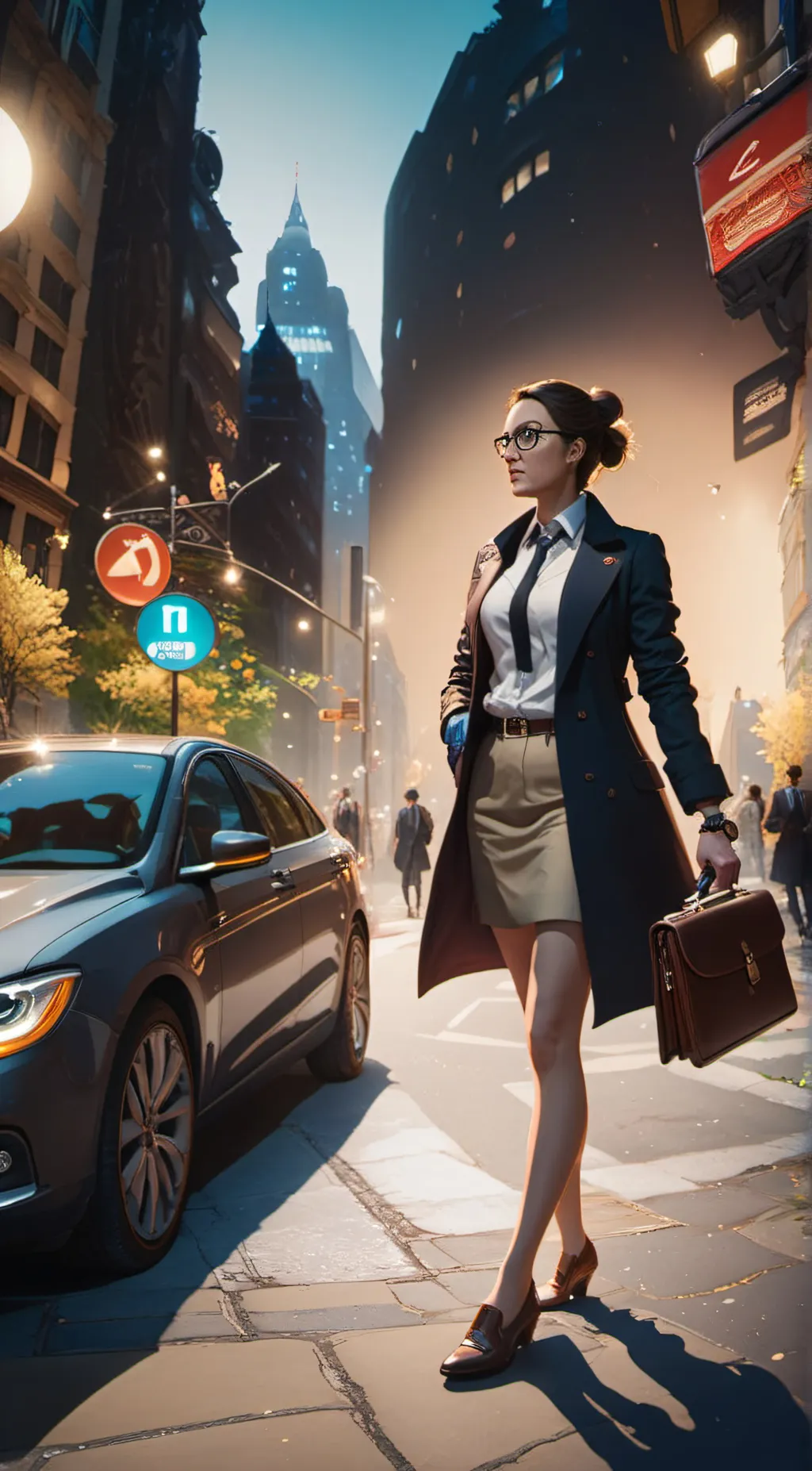 ai character: city woman background