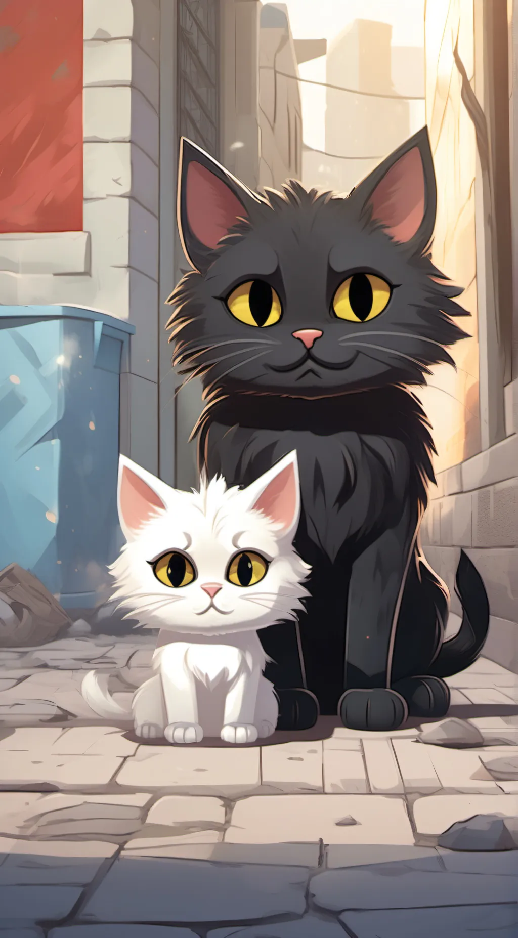 ai character: blackcat whitecat background