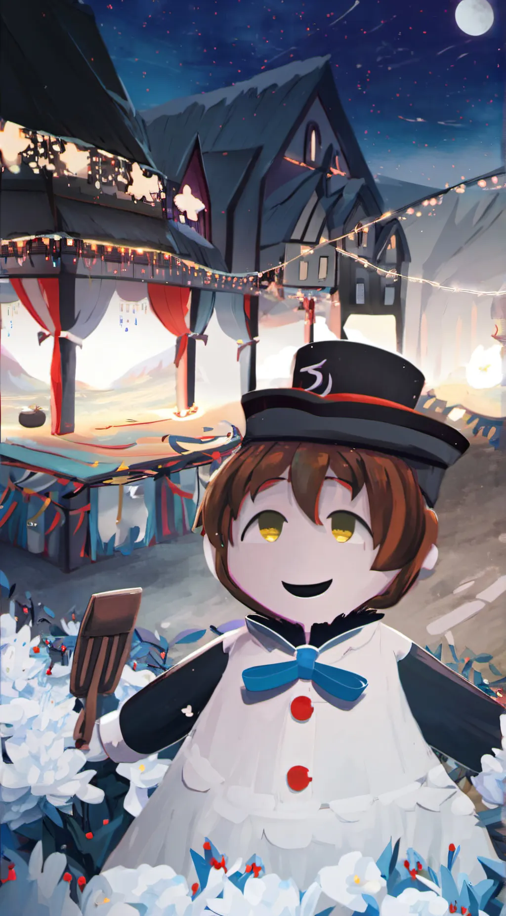 ai character: Bacon snowman background