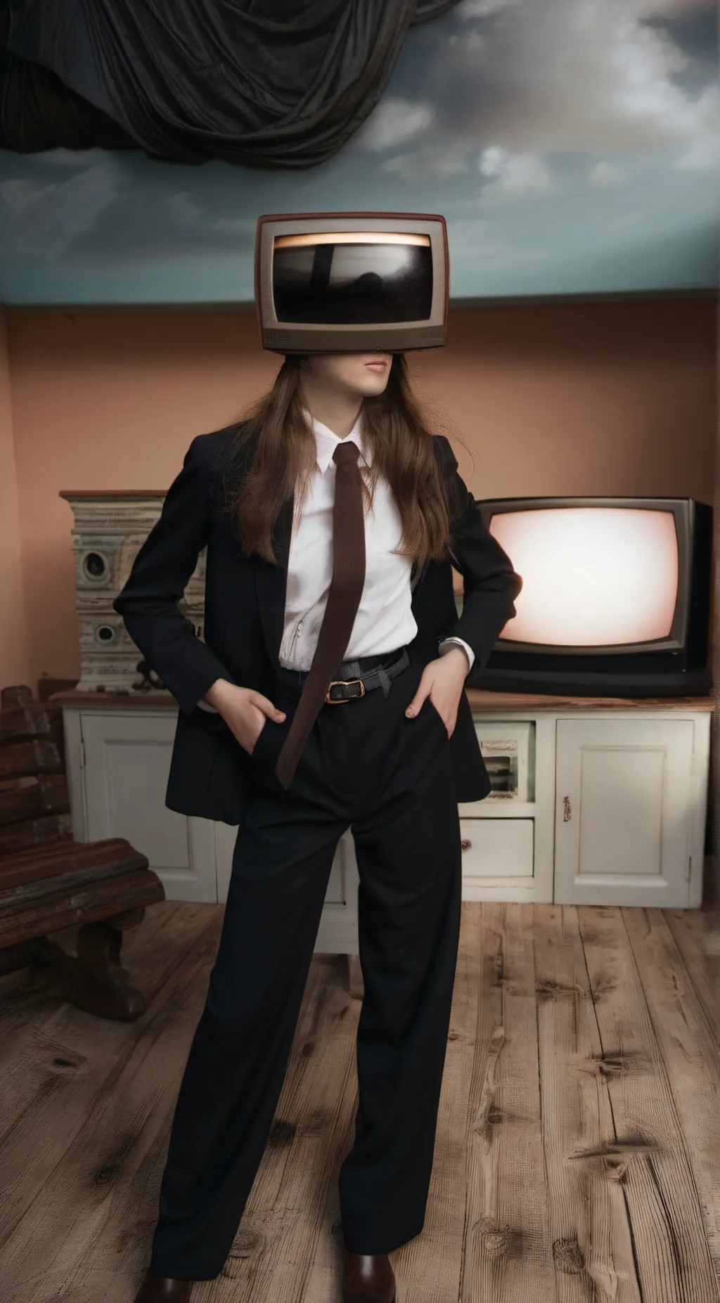 ai character: TV woman background