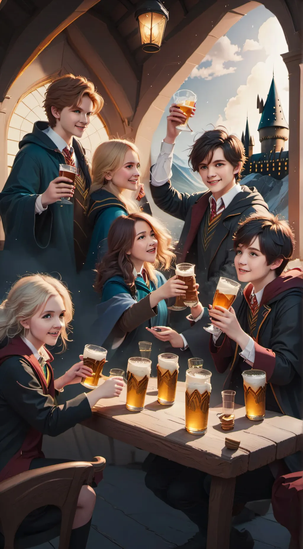 ai character: Hogwarts party background