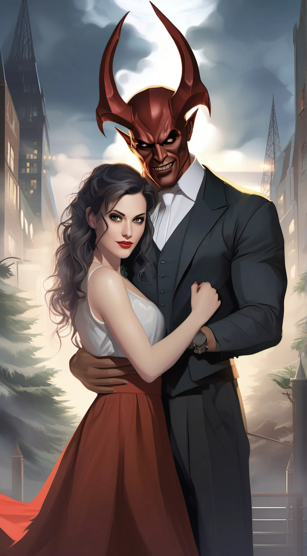 ai character: Satan & Jennifer  background
