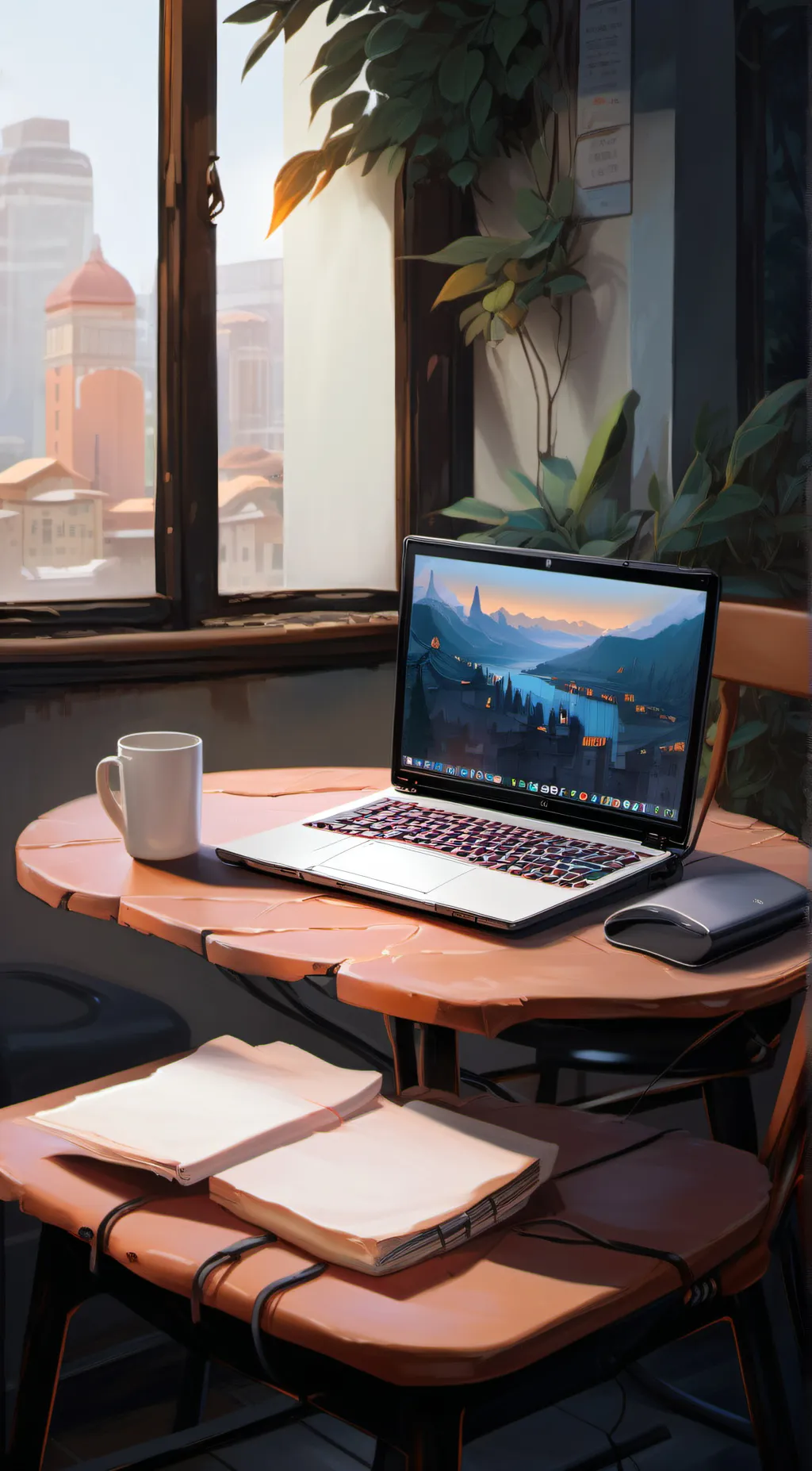 ai character: laptop background