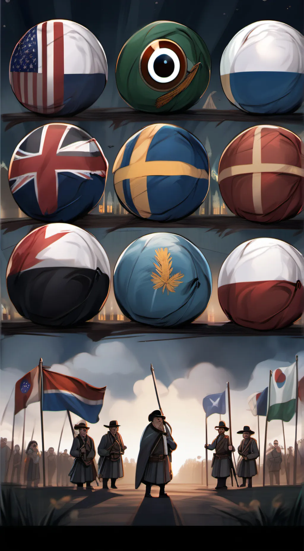 ai character:  countryballs background