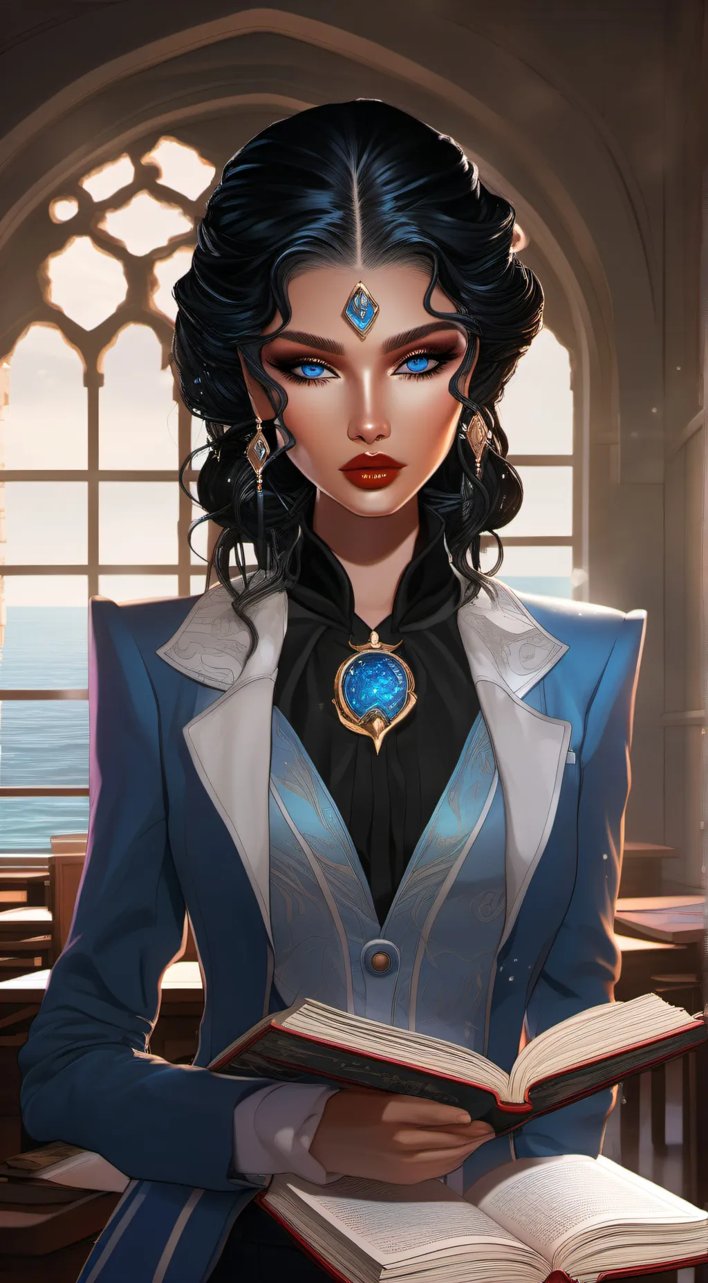 ai character: Ms. Blue background