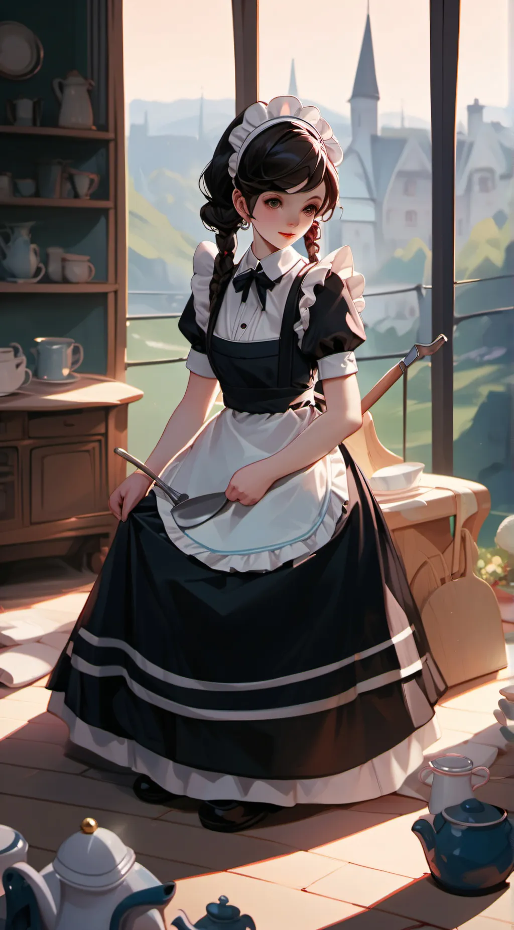 ai character: porcelain maid background