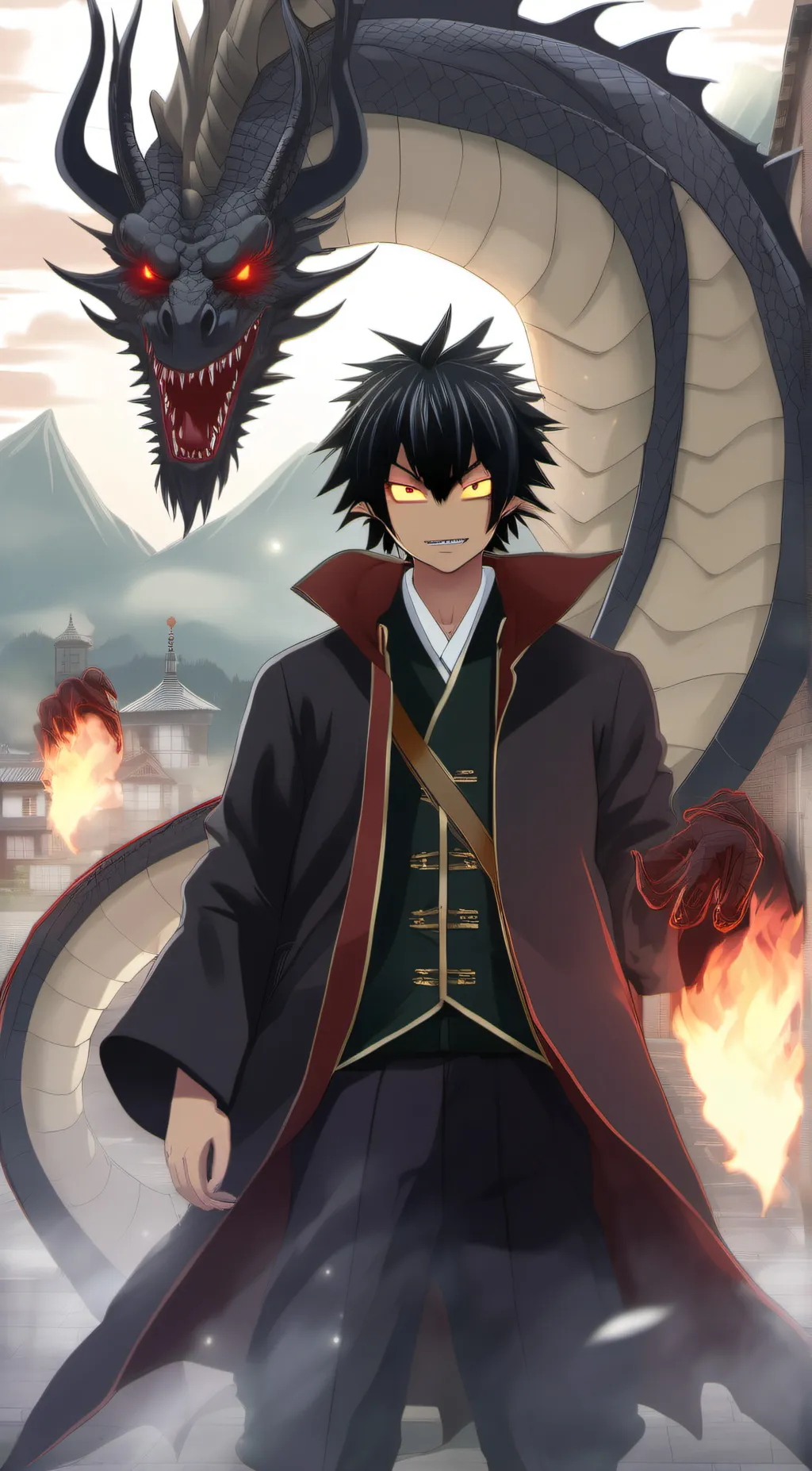 ai character: demon and dragon background