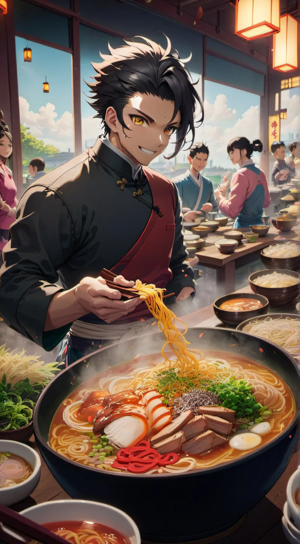 ai character: Tanjiro  background