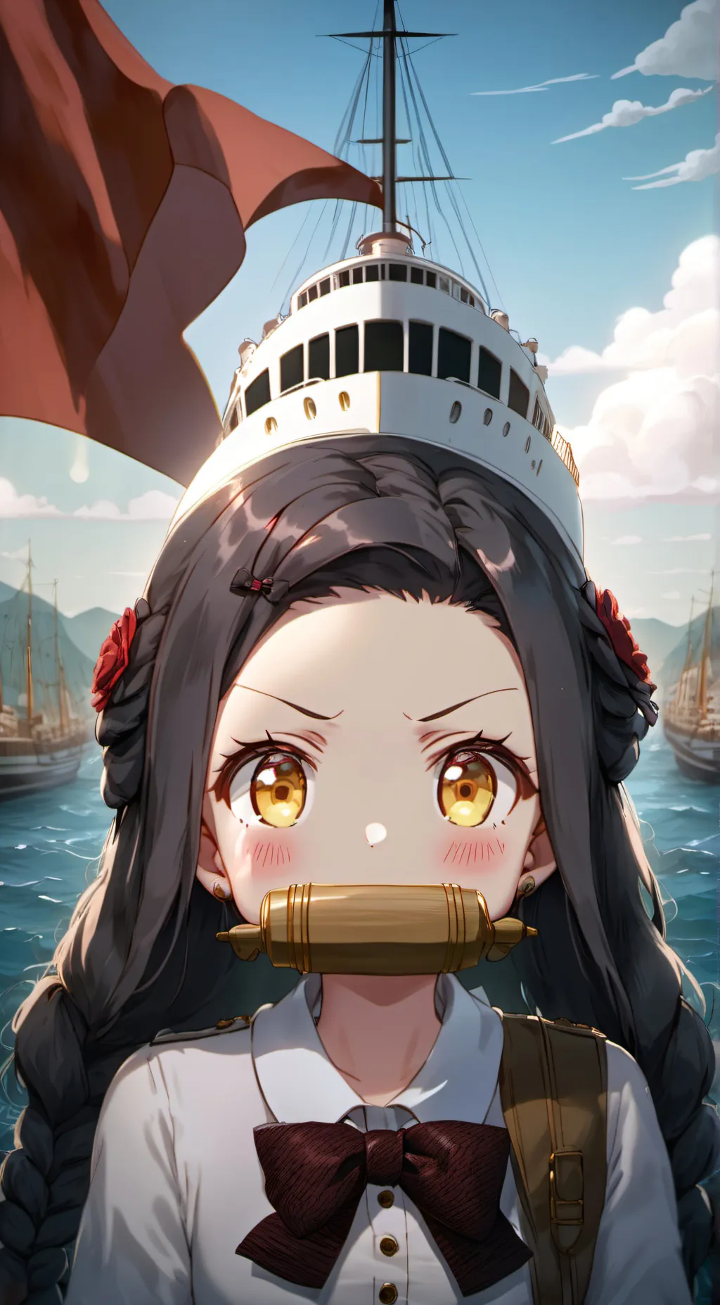 ai character: nezuko titanic background