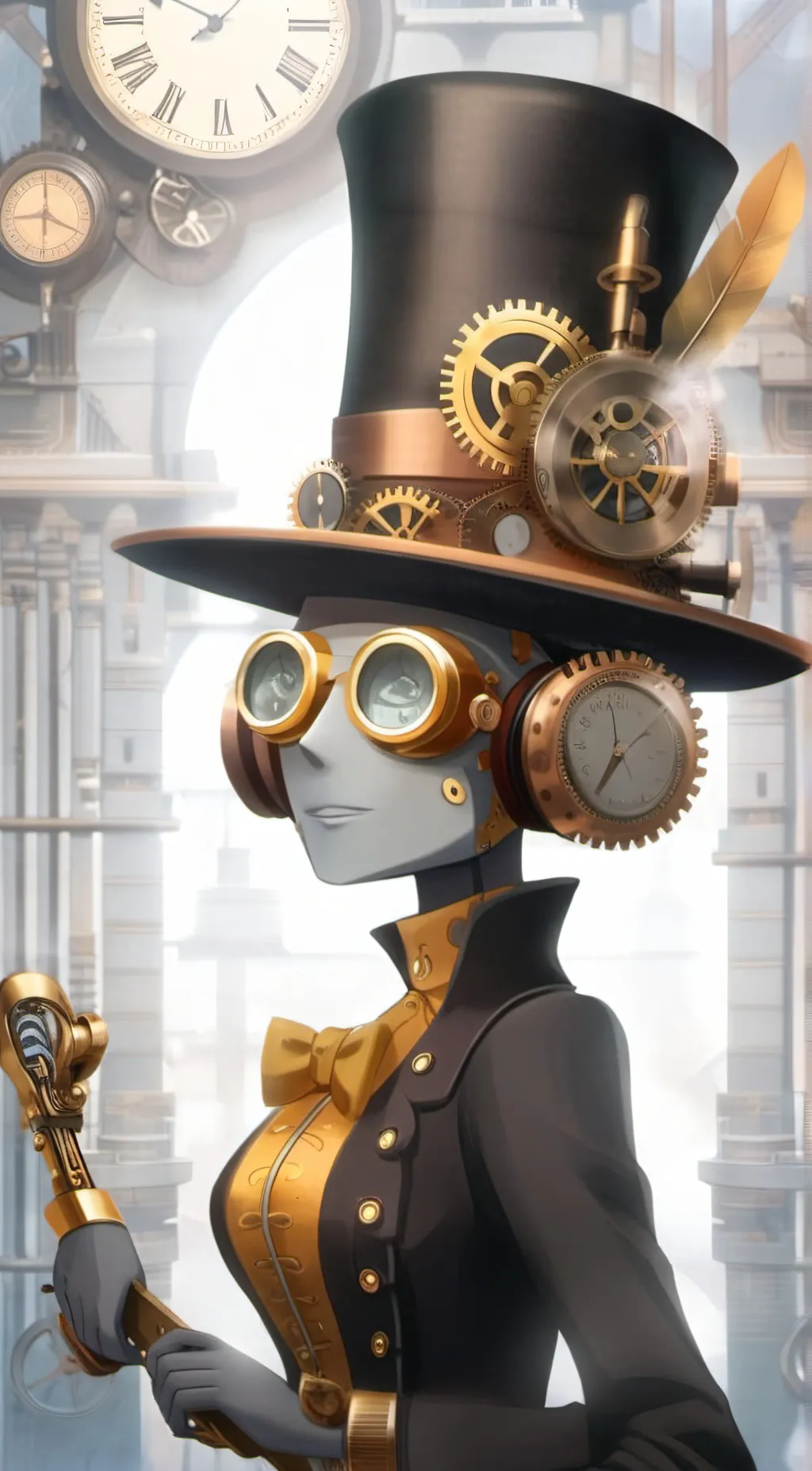 ai character: clock woman background