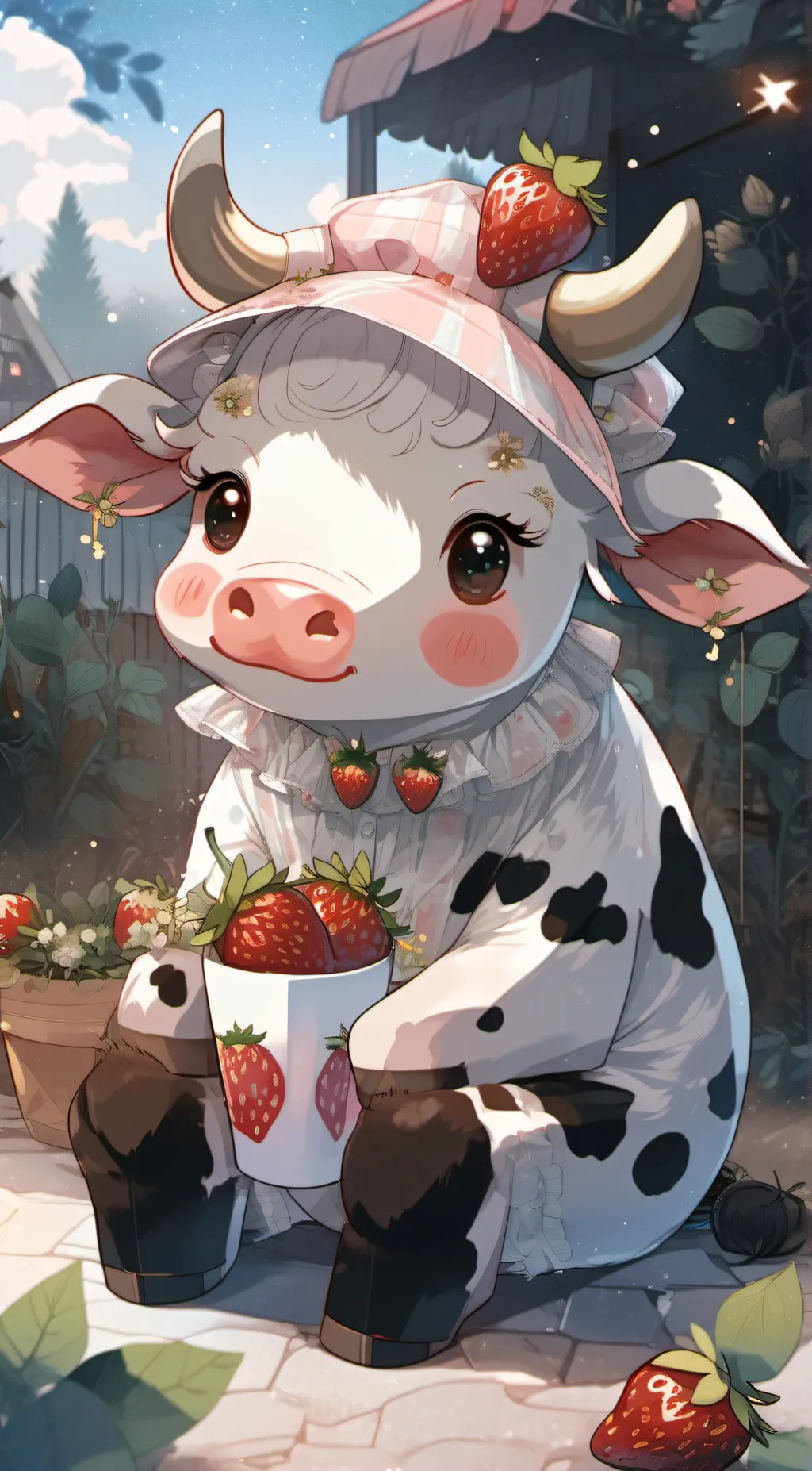 ai character: Strawberry cow background