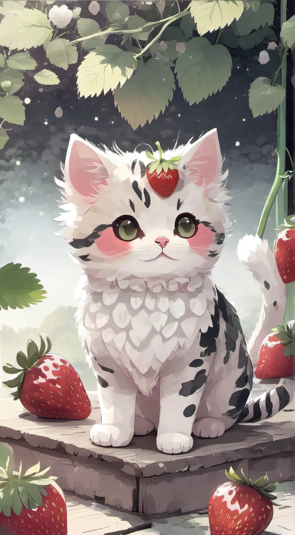 ai character: Strawberry cat background