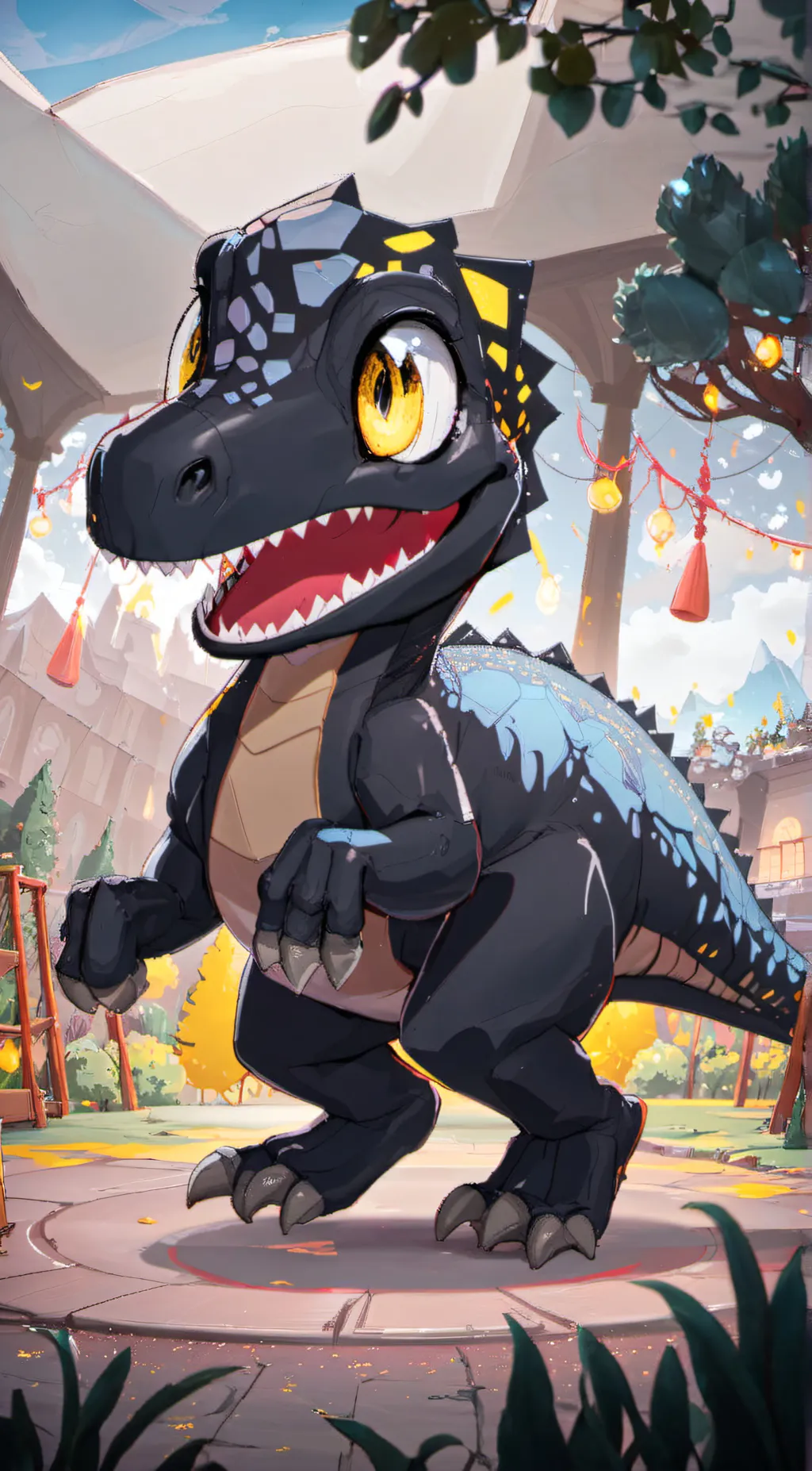 ai character: dancing toothless  background