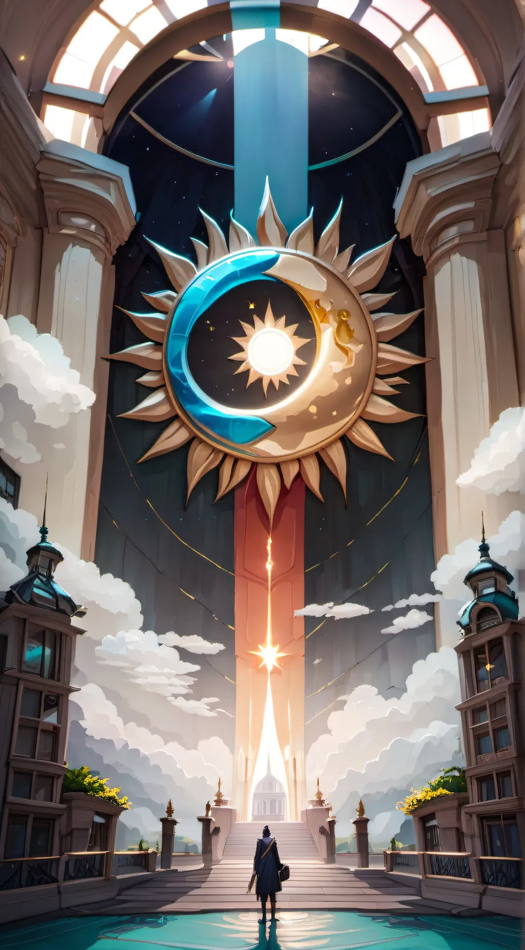 ai character: sun and moon background