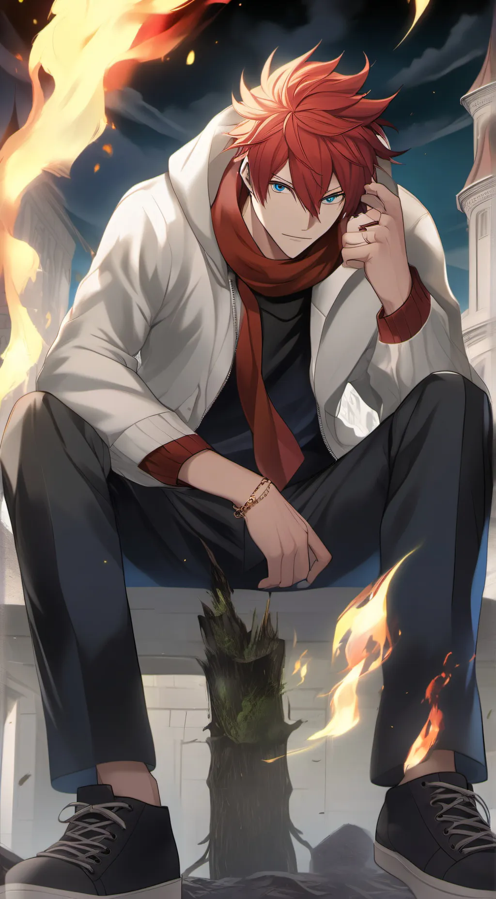 ai character: fire background