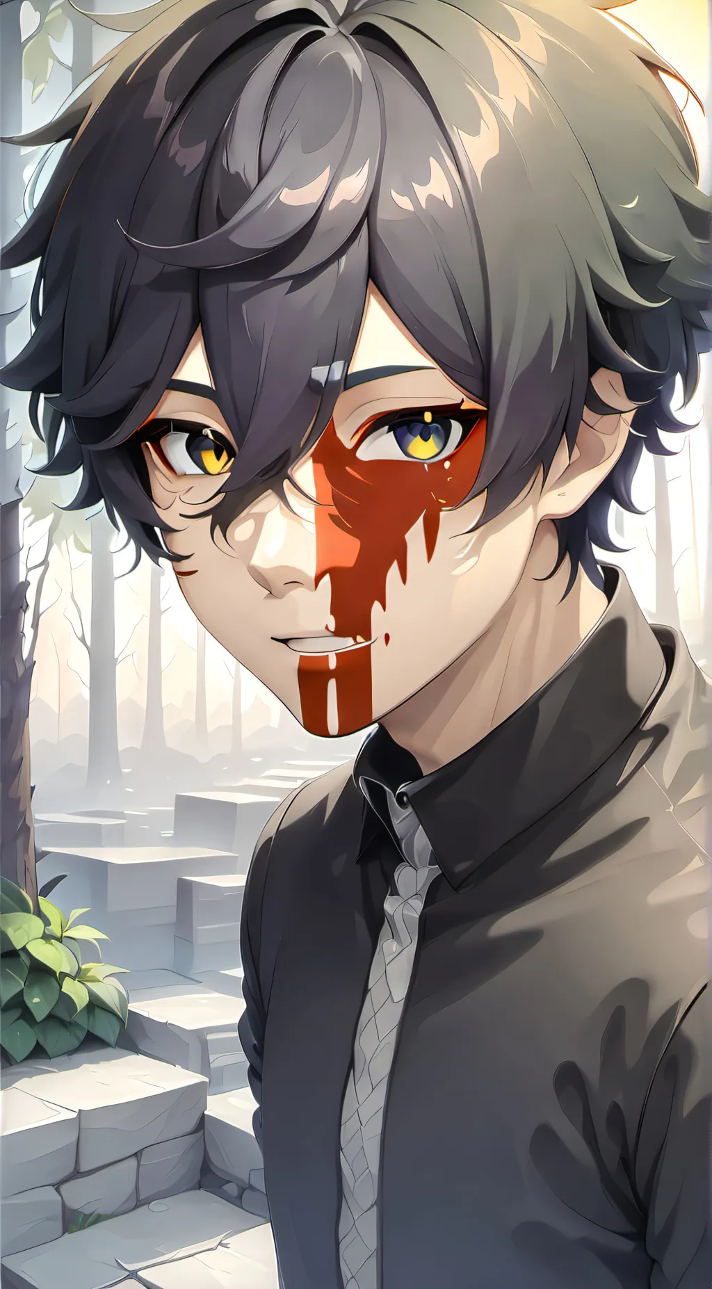 ai character: red scar background