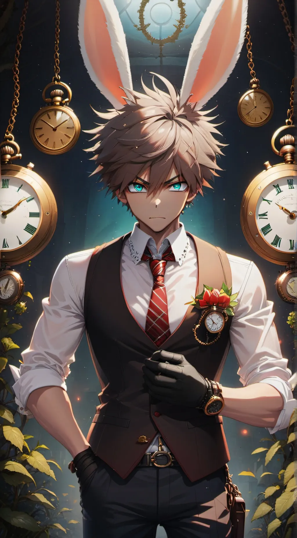 ai character: White T Rabbit background