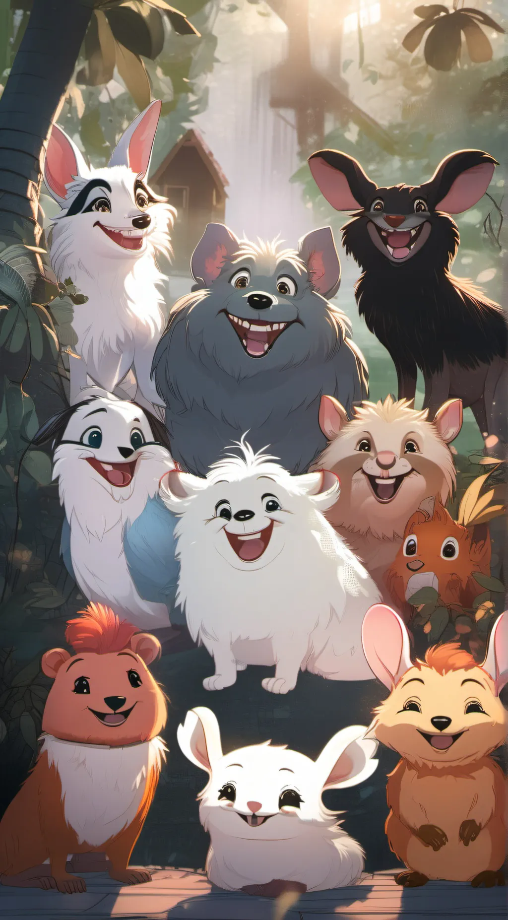 ai character: Smiling critters background