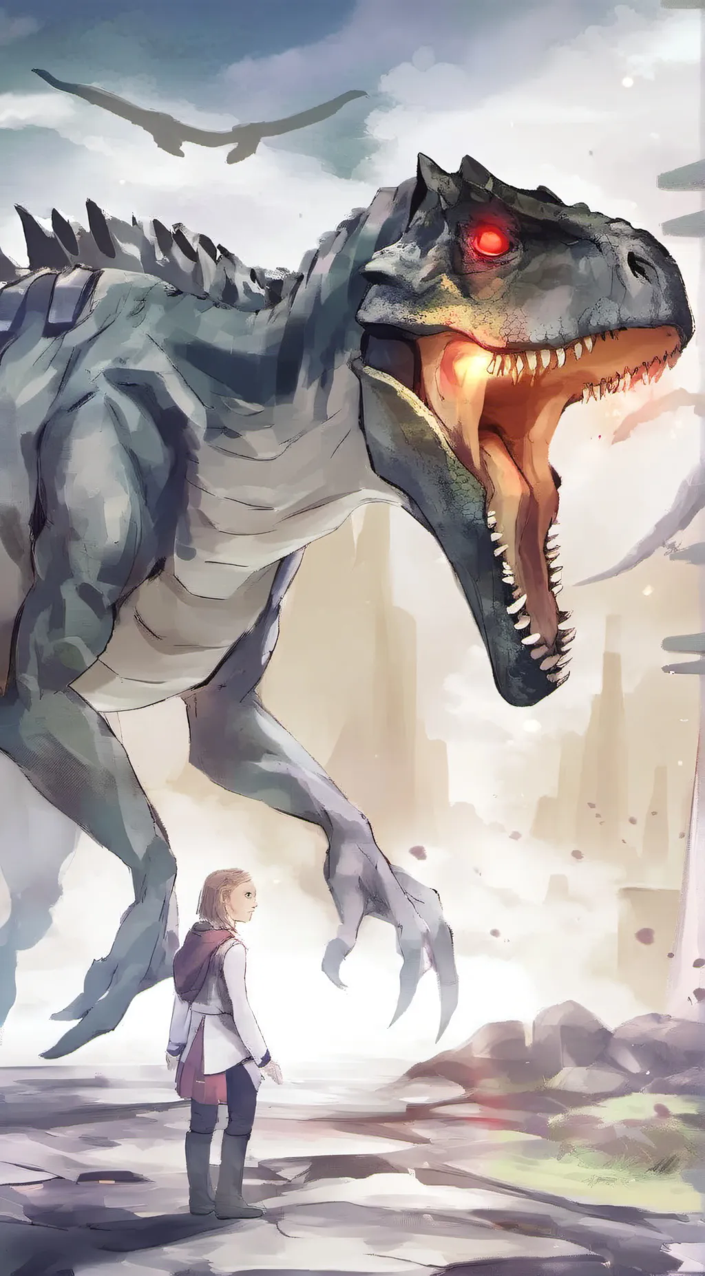 ai character: red eyes  background