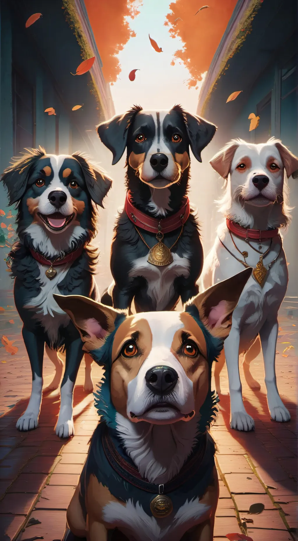 ai character: A pack of dogs background