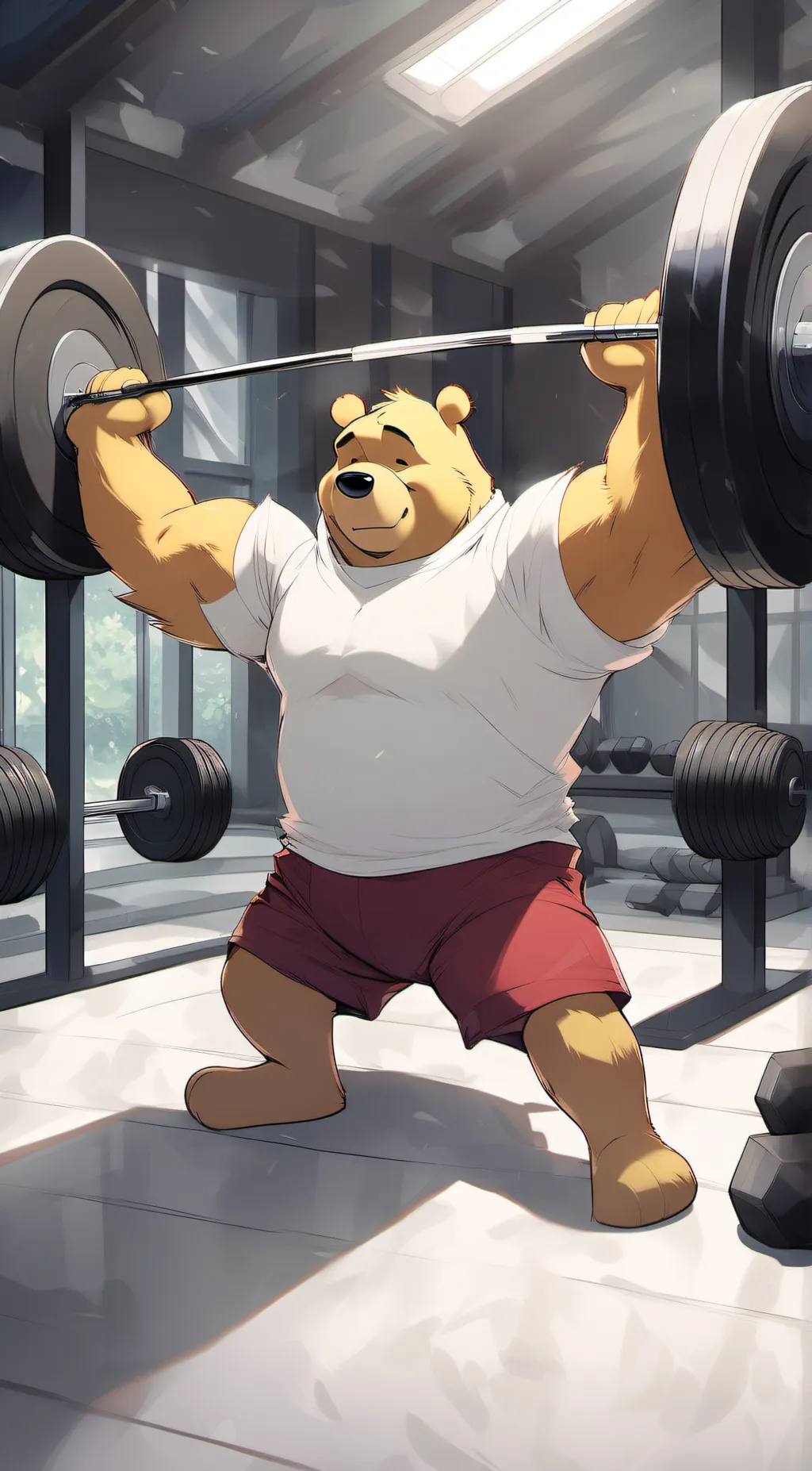 ai character: Winnie in a gym background