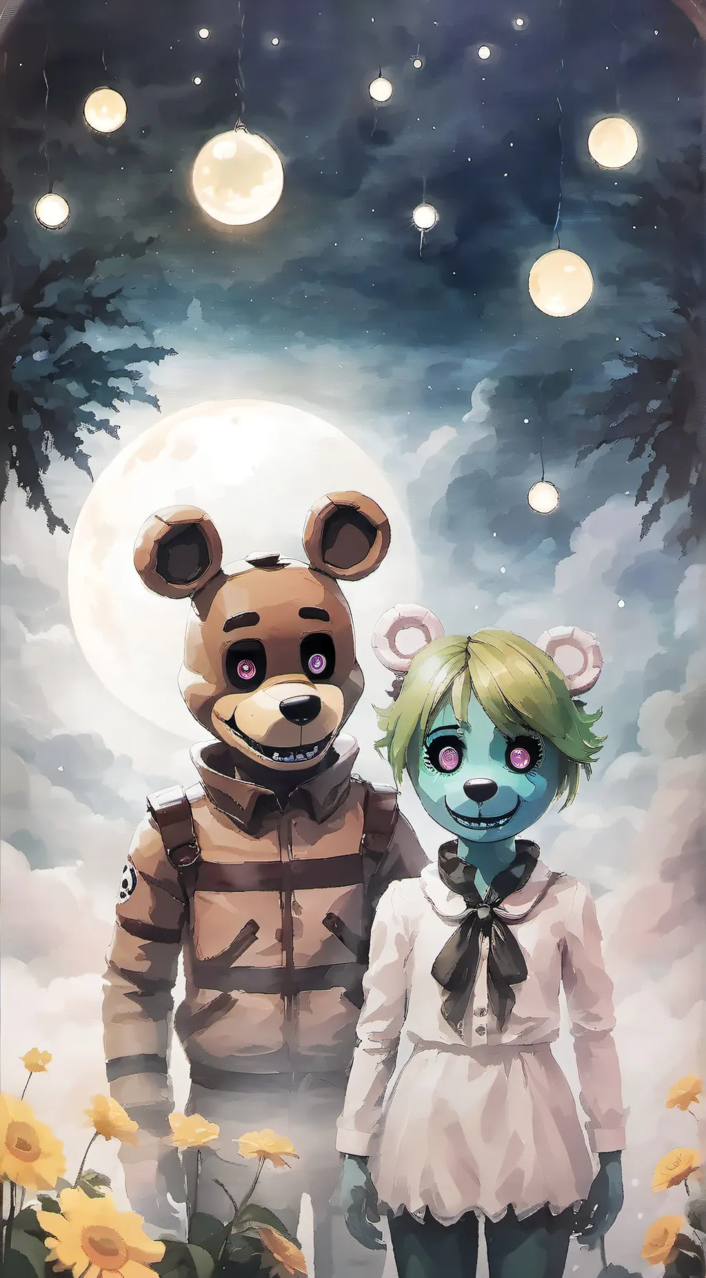 ai character: Bluey and freddy background