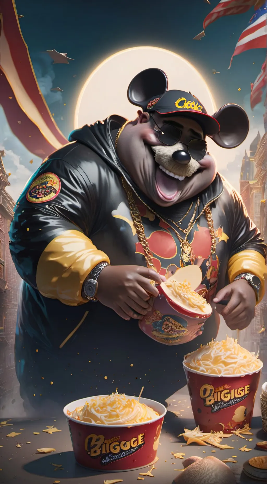 ai character: Biggie Cheese background