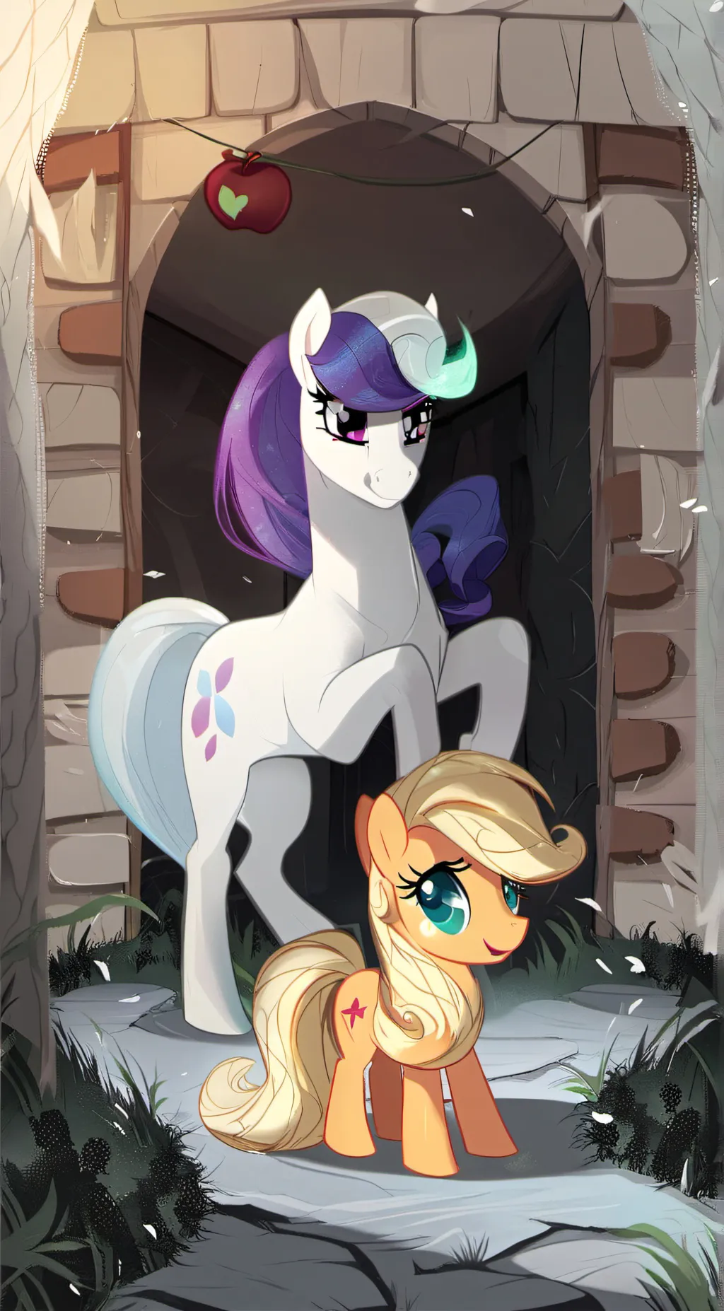 ai character: Rarity & Applejack background