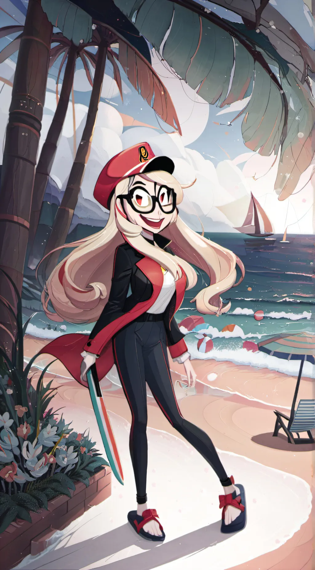 ai character: hazbin hotel beach background