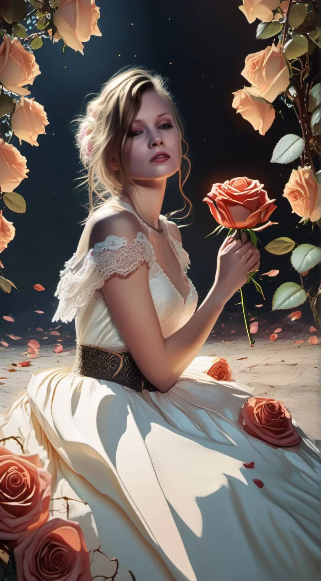 ai character: Rose feather background