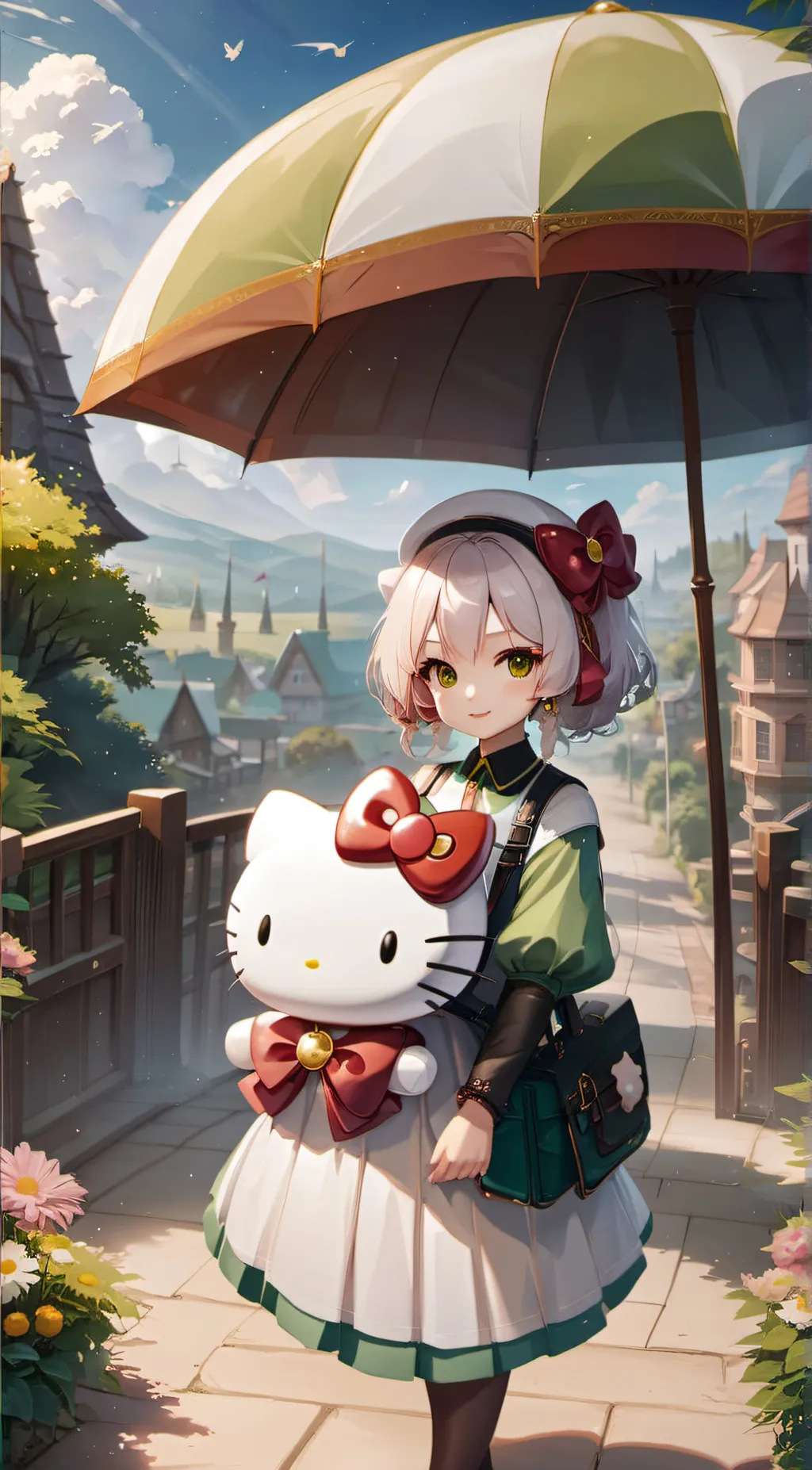 ai character: HELLO MFIN KITTY background