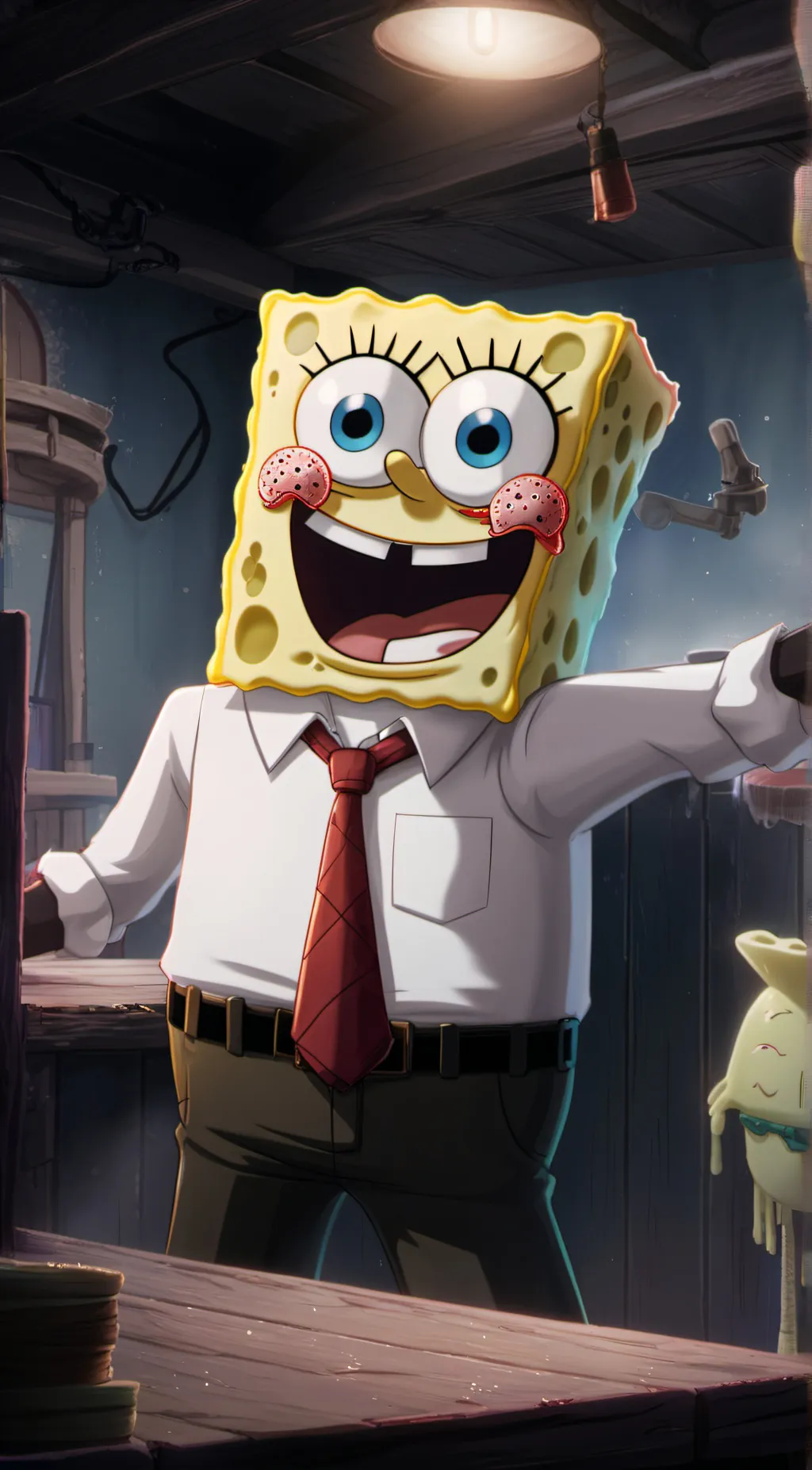 ai character: MHA in SpongeBob background