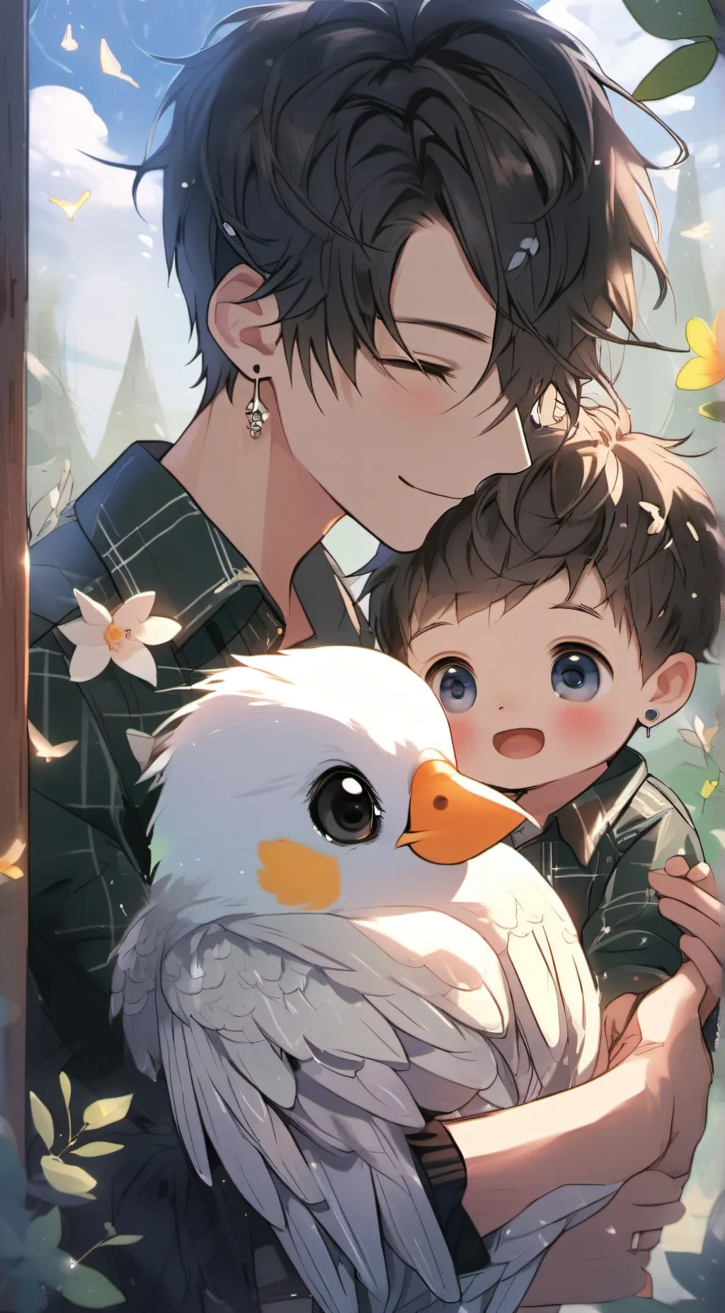 ai character: 2 people 1 bird 🕊️ background