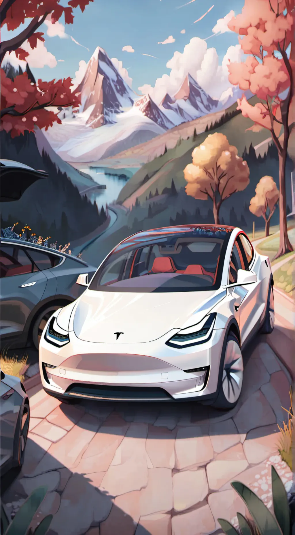 ai character: Tesla model y  background