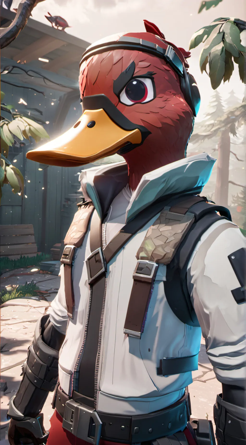 ai character: Red duck  background